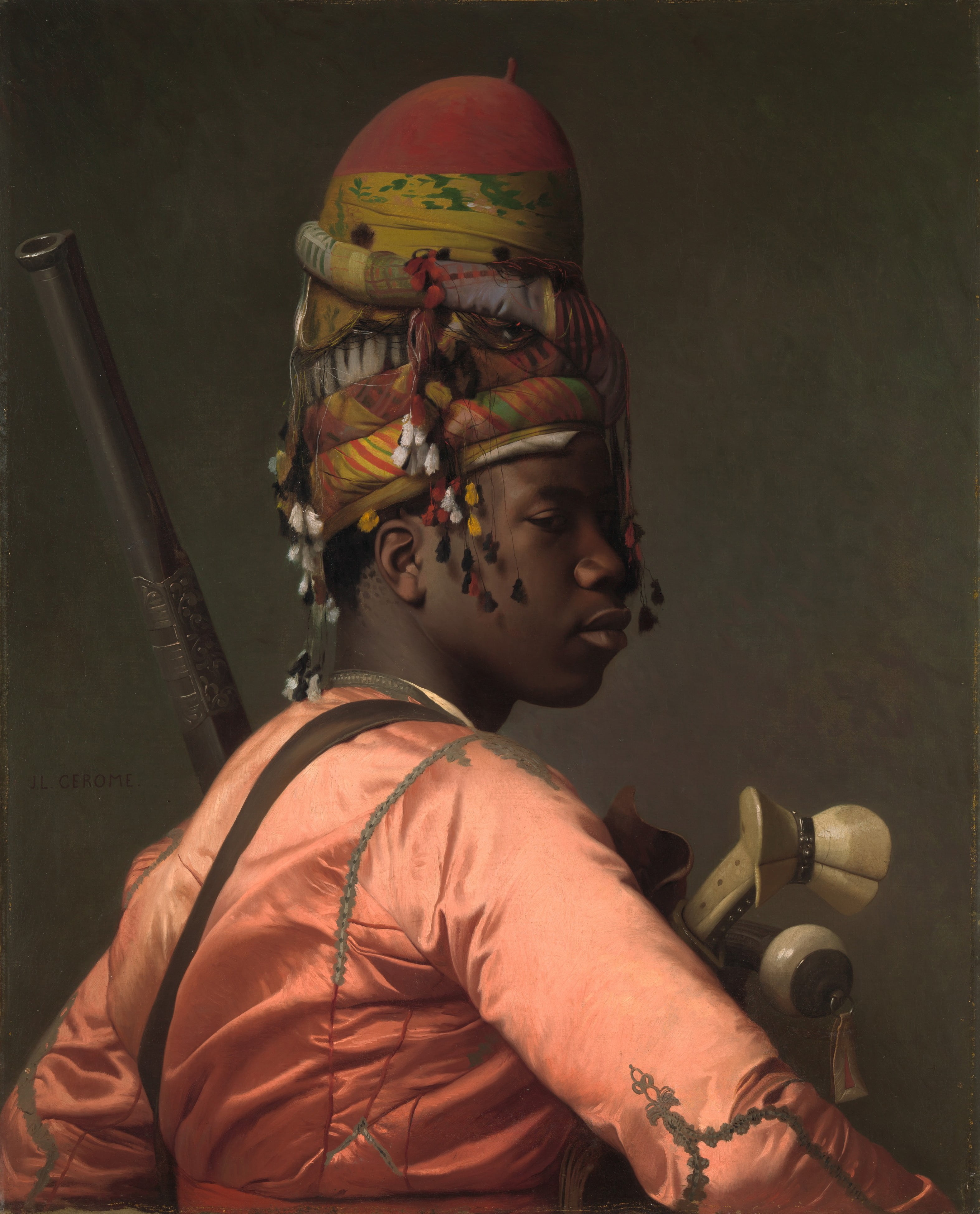 1869, people, art and craft, 4K, traditional, jean léon gérôme, adult, indoors, headwear, costume, creativity, young adult, one person, contemplation, Phone HD Wallpaper