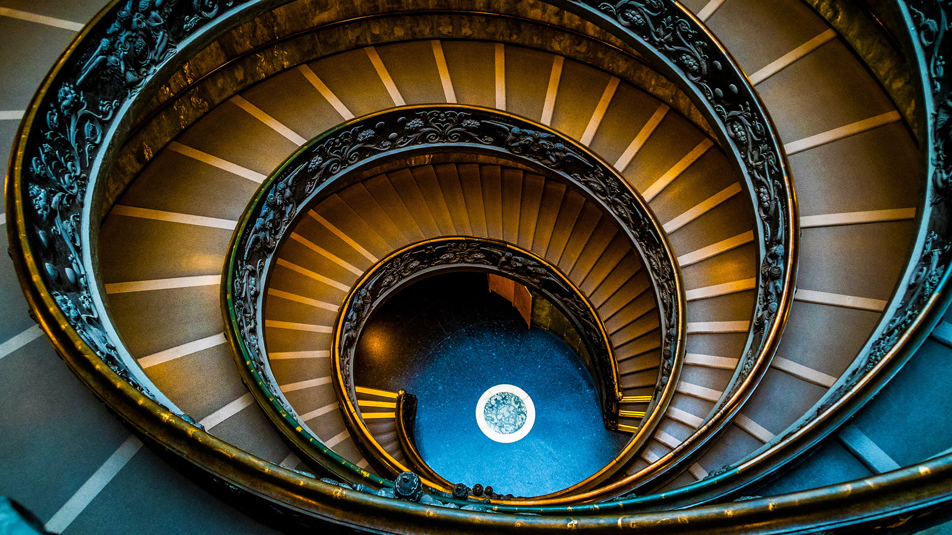 directly above, pattern, indoors, geometric shape, high angle view, built structure, day, ornate, railing, Vatican, curve, circle, design, Staircase, shape, HD Wallpaper