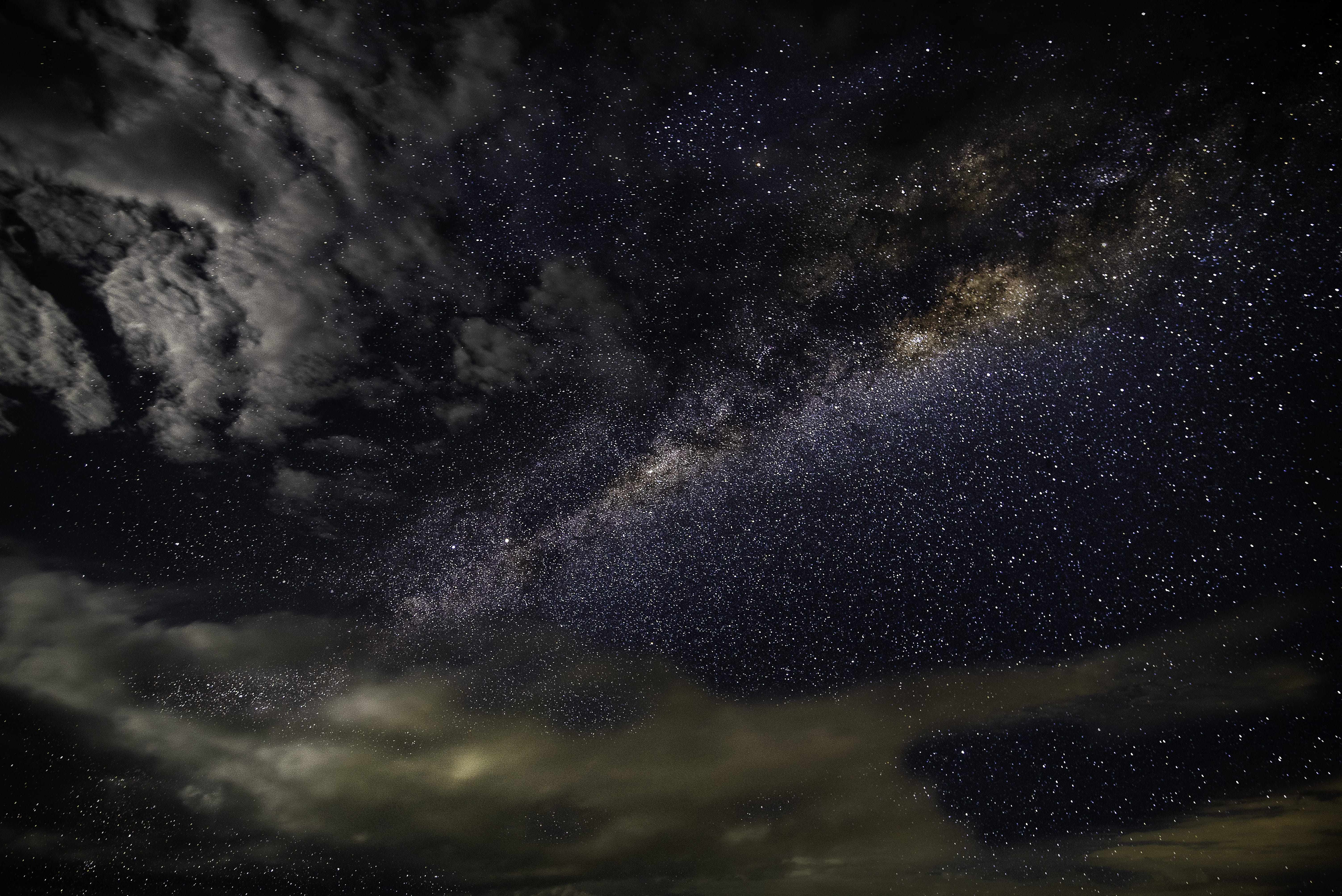 scenics - nature, constellation, tranquility, star, nature, cosmos, clouds, star - space, starry sky, storm, dust, tranquil scene, weather, HD Wallpaper