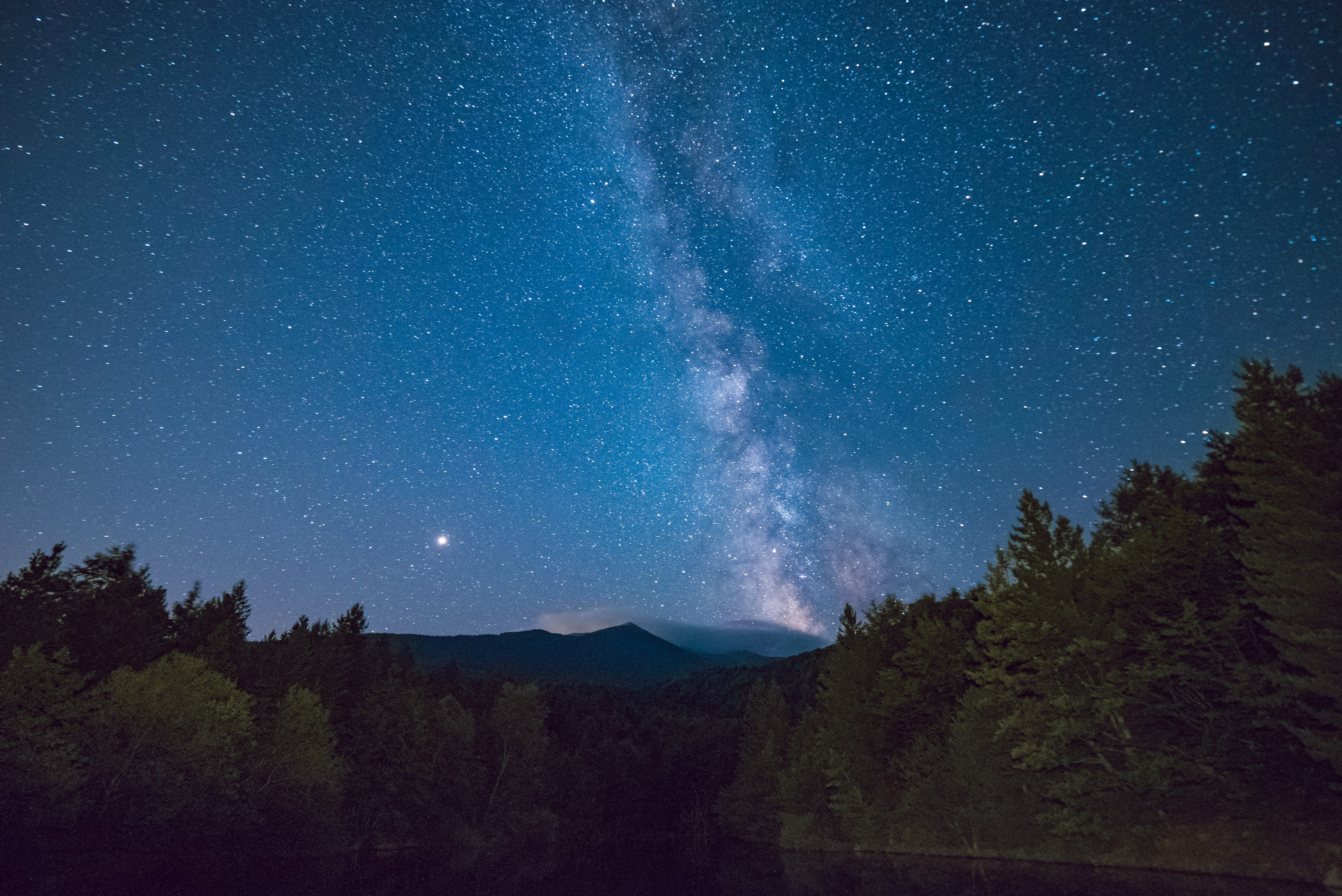 HD, starry sky, environment, starry night, woods, 5K, view, mountain, night, plant, beauty in nature, milky way, night sky, HD Wallpaper