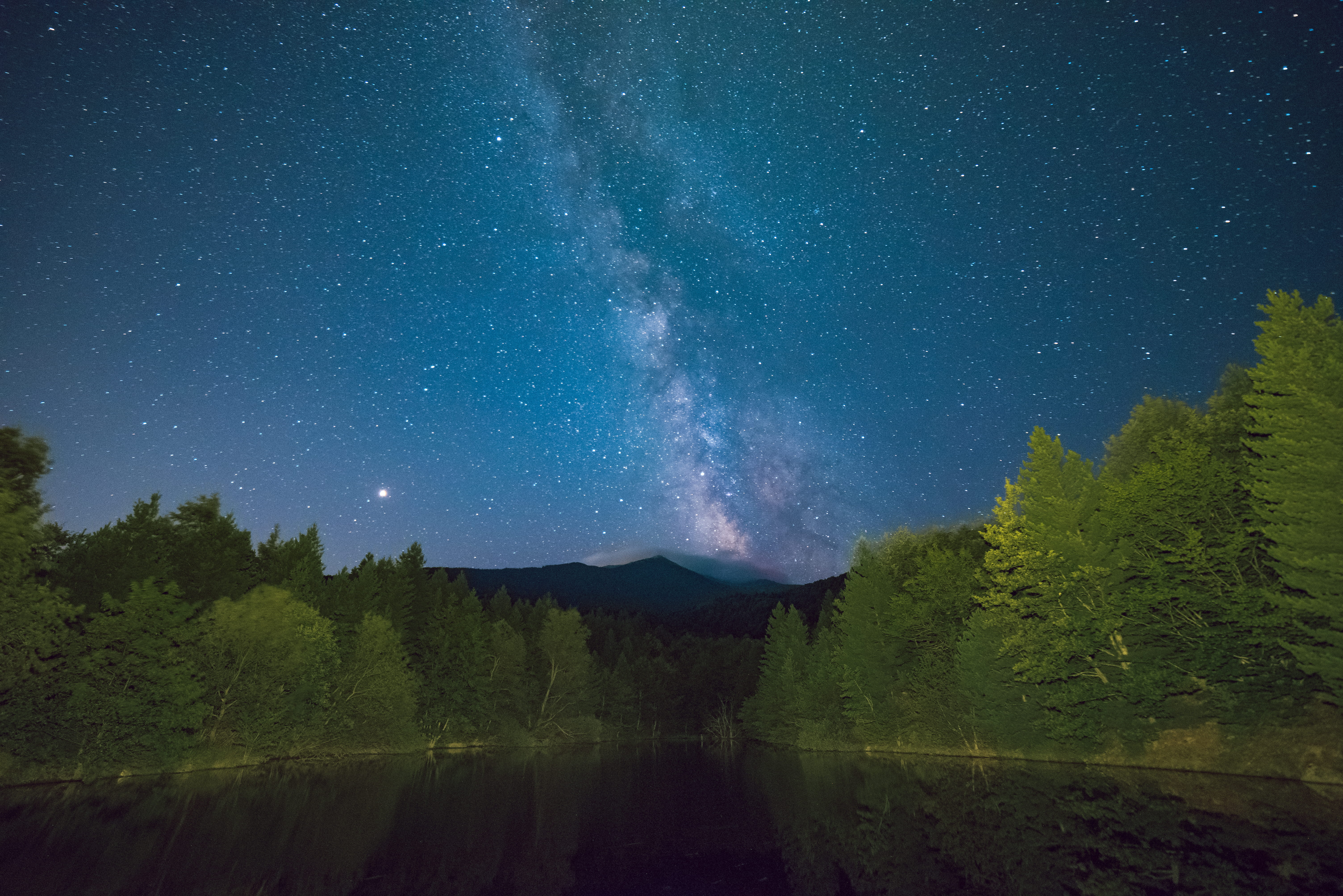 view, woods, sky, water, astronomy, galaxy, nature, night, beauty in nature, star, scenics - nature, 5K, space, stars, scenery, galaxy, idyllic, HD Wallpaper