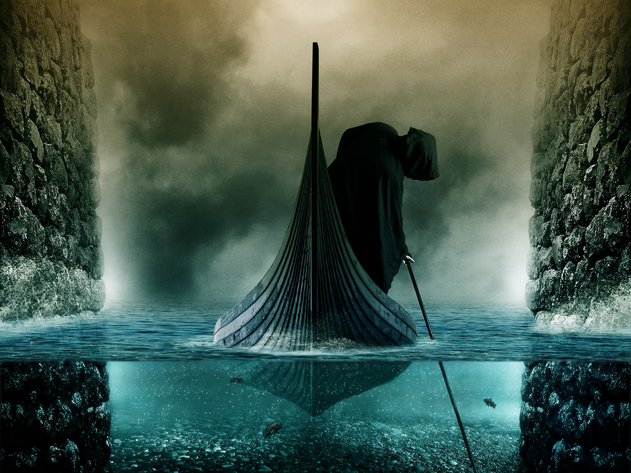 Fog, Death, Water, Boat, 1080P, Charon (Mythology), Dark, HD Wallpaper