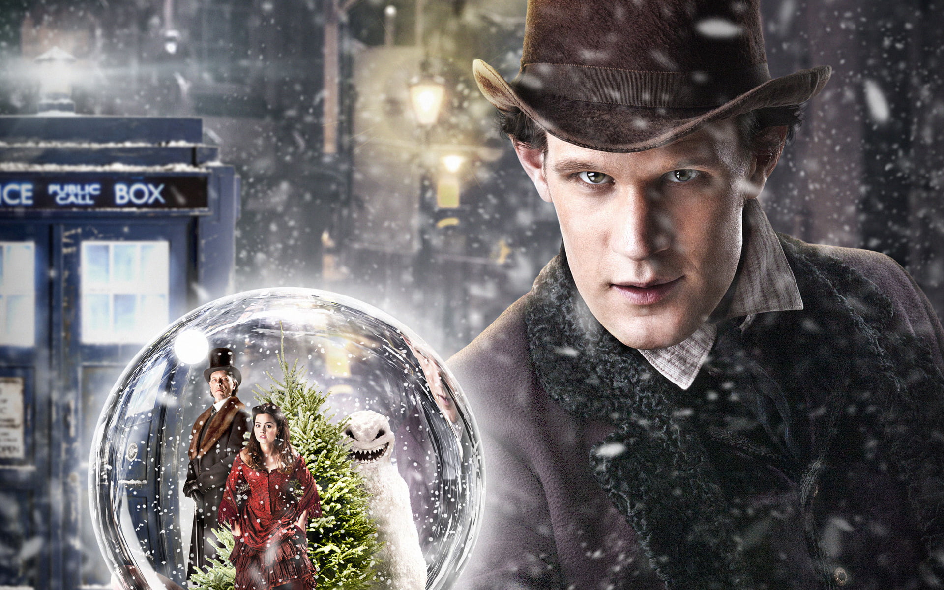 TV, tv series, snow, 1080P, TARDIS, Doctor Who, Matt Smith, hat, science fiction, HD Wallpaper