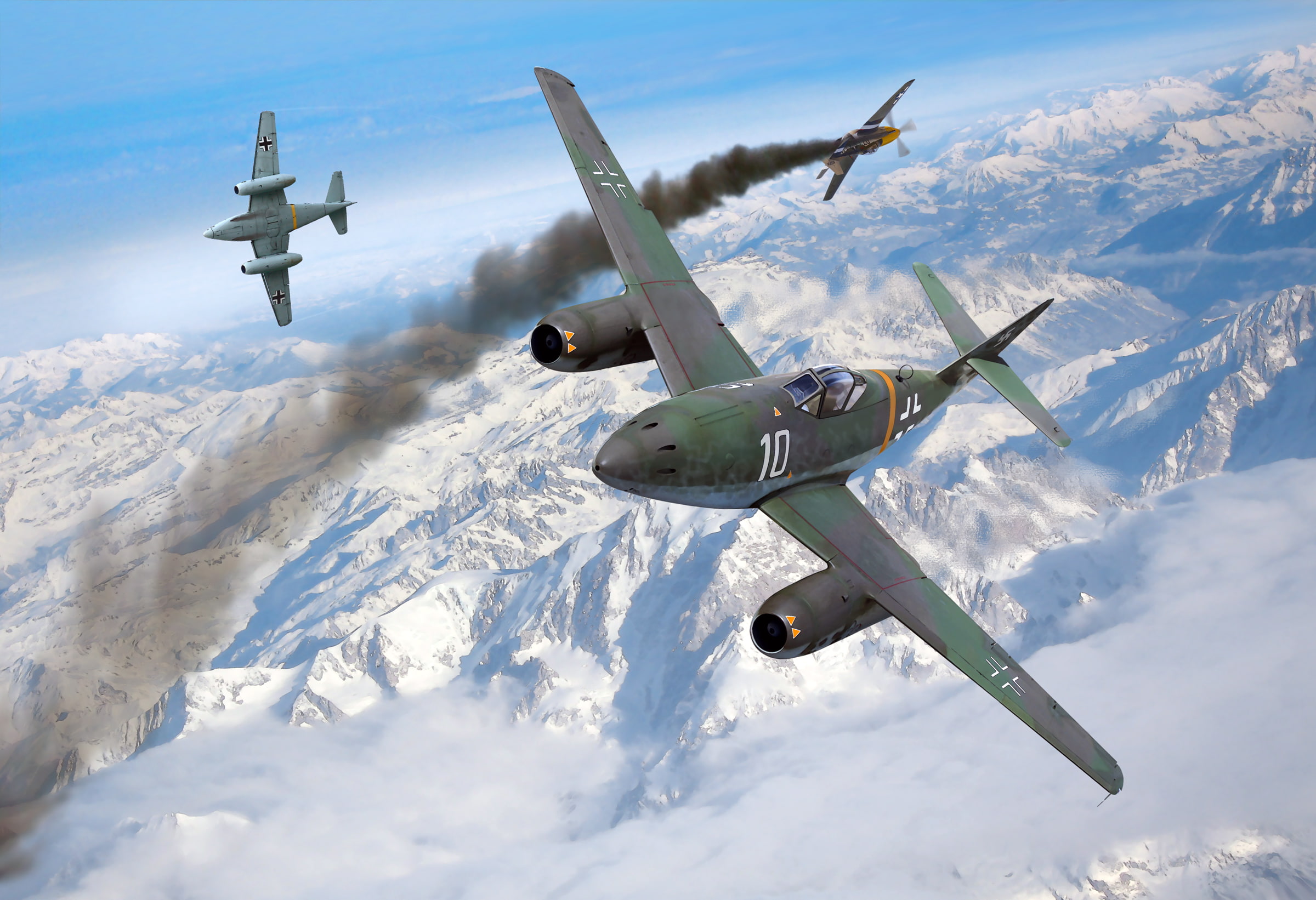 1080P, flight, 262, aviation, military, painting, messerschmitt, schwalbe, art, airplane, HD Wallpaper