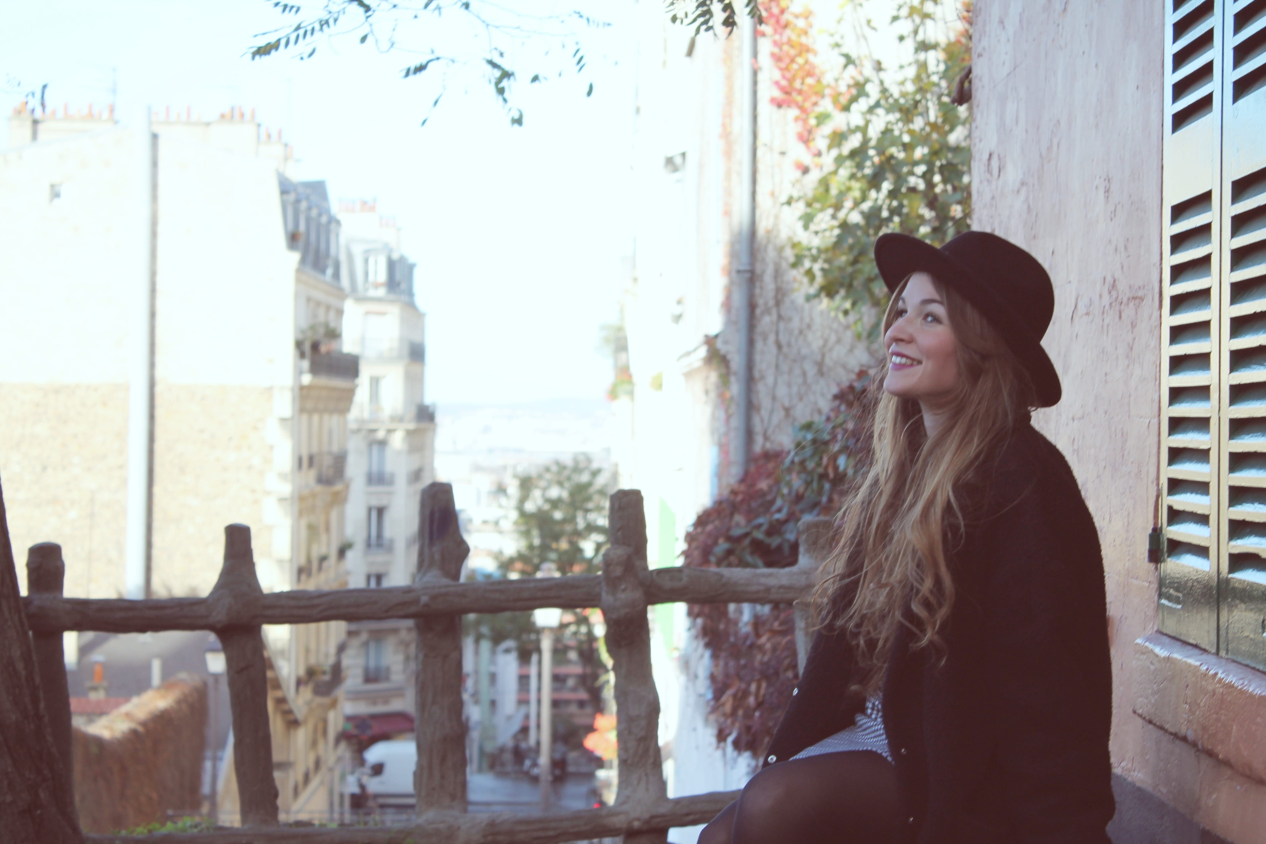 montmarte, young adult, leisure activity, young women, smile, looking away, hat, hairstyle, montmartre, 4K, lifestyles, standing, looking, france, architecture, HD Wallpaper