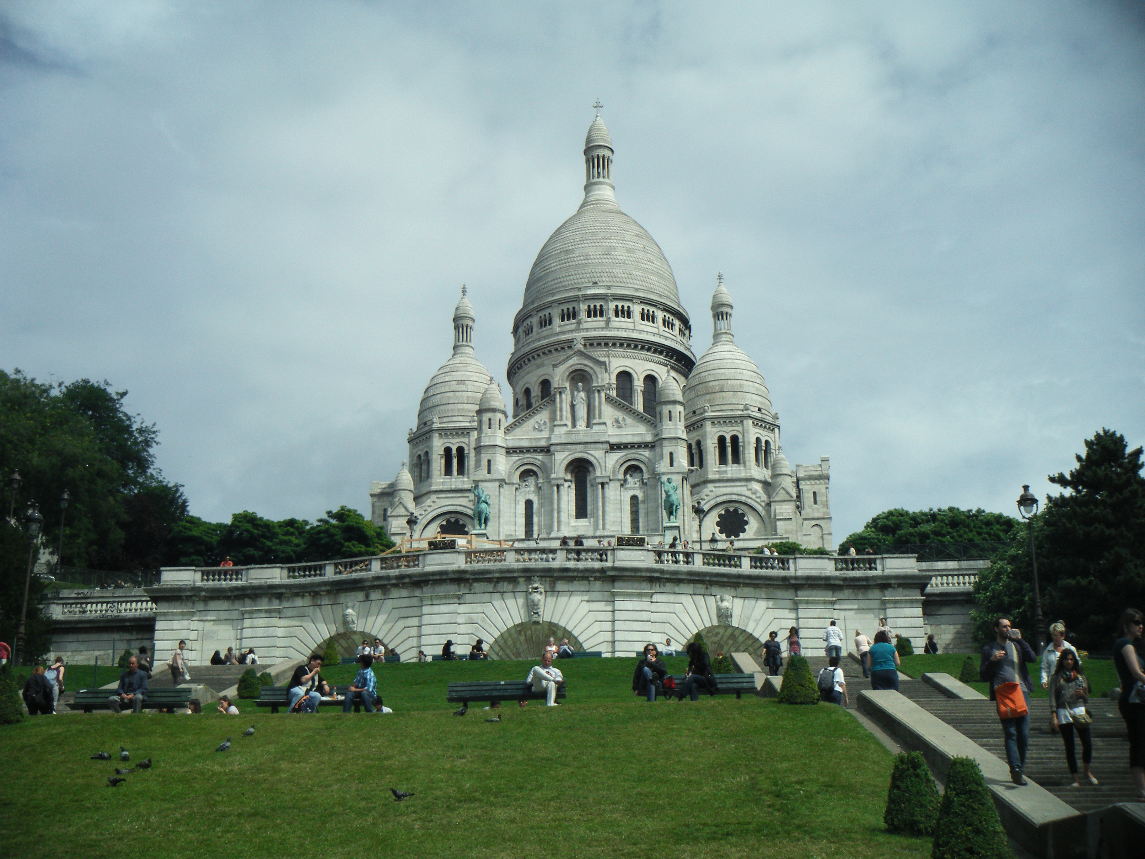 grass, architecture, tourism, sacre coeur, park, lawn, paris, travel destinations, building exterior, outdoors, men, built structure, christianity, travel, HD Wallpaper
