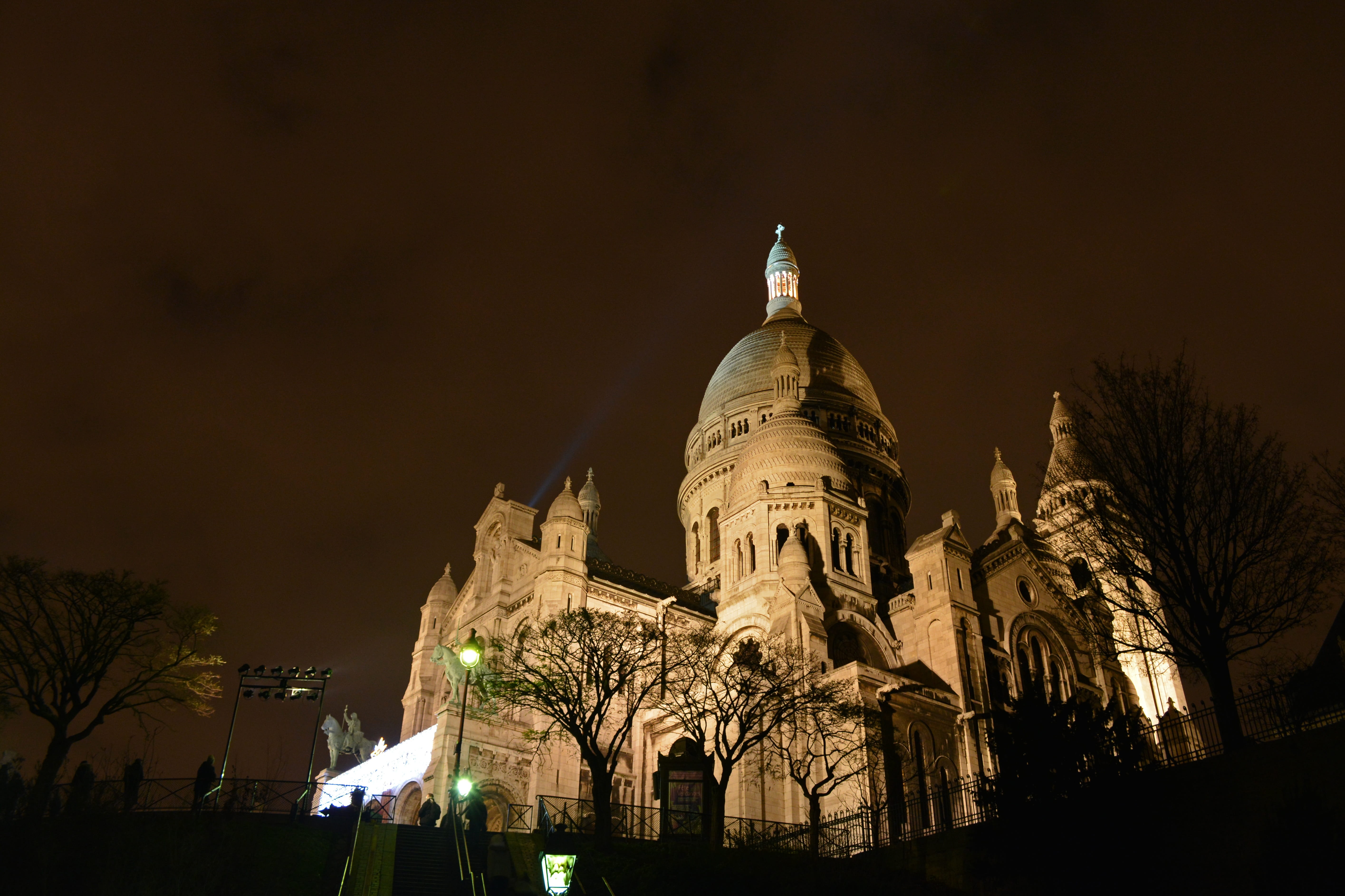 5K, travel destinations, illuminated, france, spirituality, place of worship, europe, famous Place, church, France, plant, time, building, built structure, HD Wallpaper
