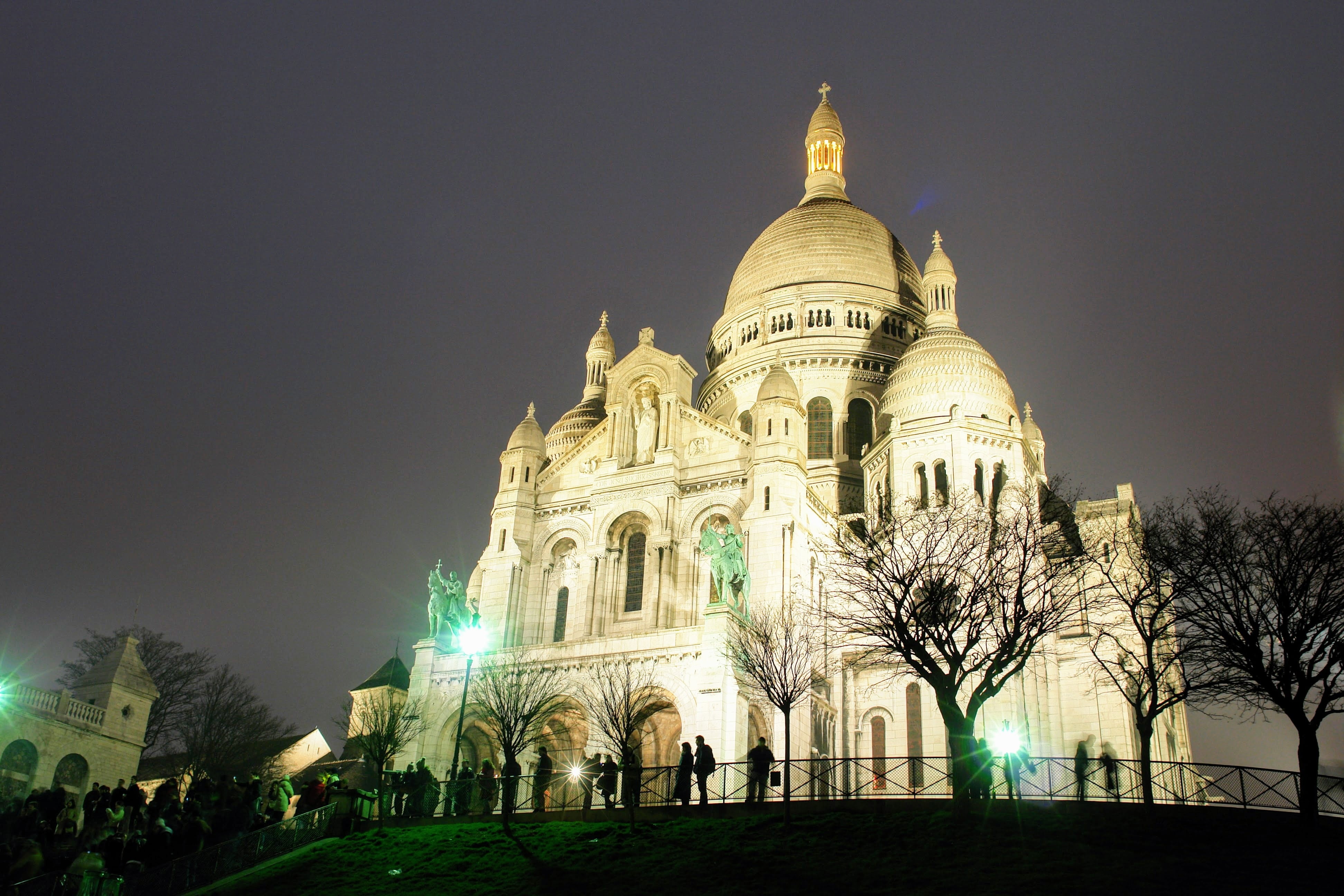 built structure, abendstimmung, nature, places of interest, night photograph, basilica, sacré coeur, france, plant, nighttime, dome, no people, place of worship, HD Wallpaper