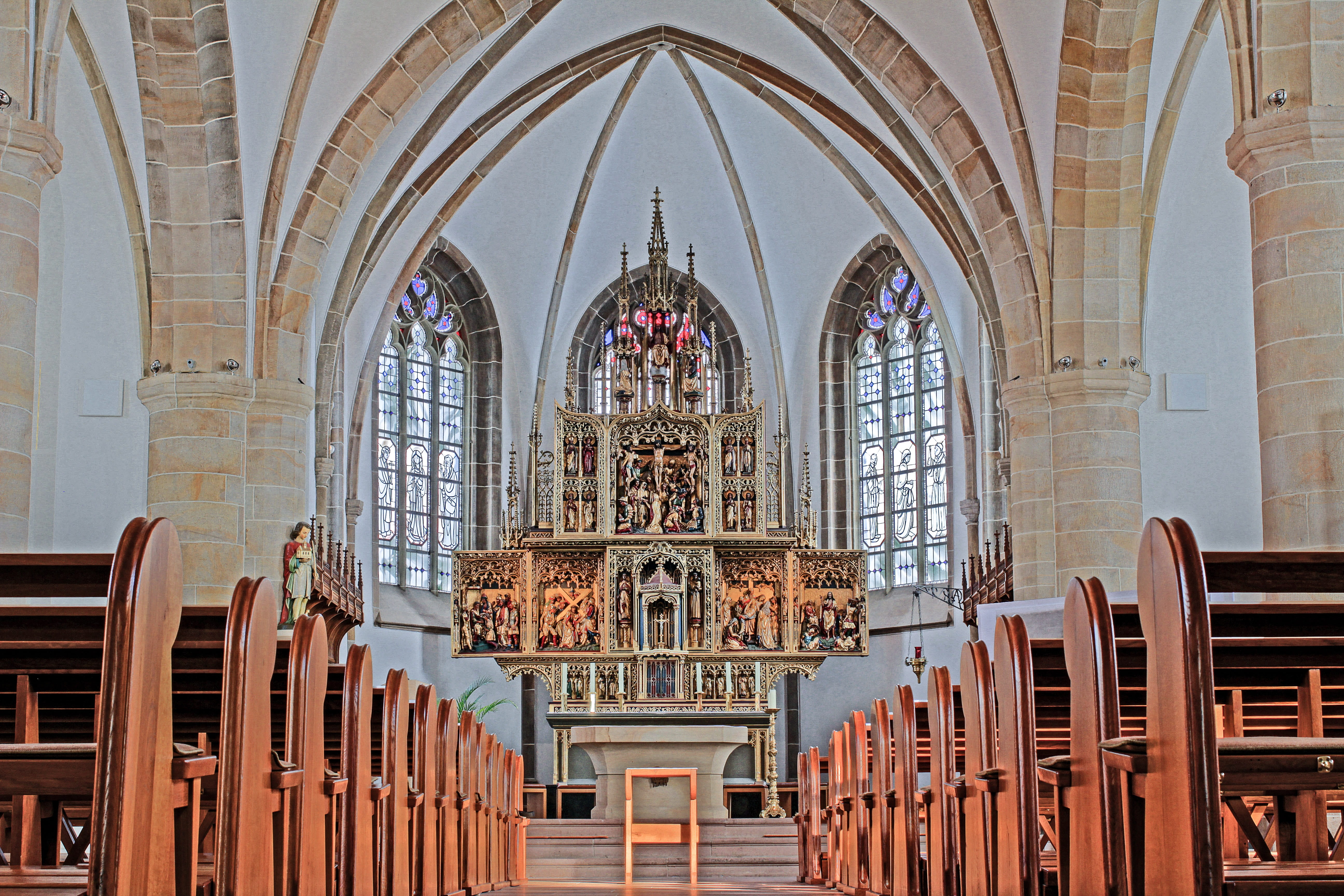 gothic style, the past, no people, pew, building exterior, pipe organ, arch, architecture, aisle, religion, spirituality, church, ceiling, altar, 5K, place of worship, HD Wallpaper
