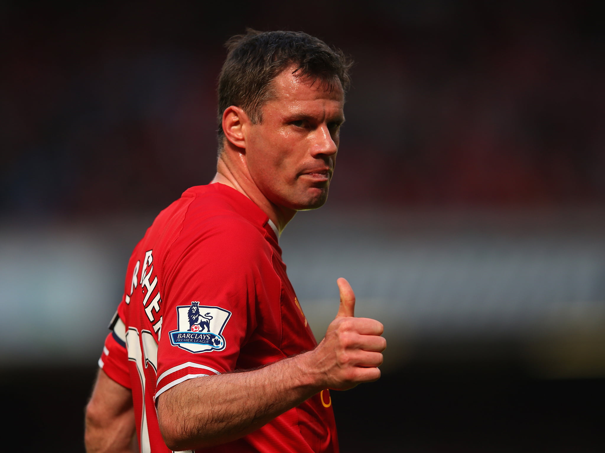 waist up, sports uniform, men, Liverpool FC, 1080P, sportsman, adult, focus on foreground, portrait, determination, healthy lifestyle, sport, Jamie Carragher, HD Wallpaper