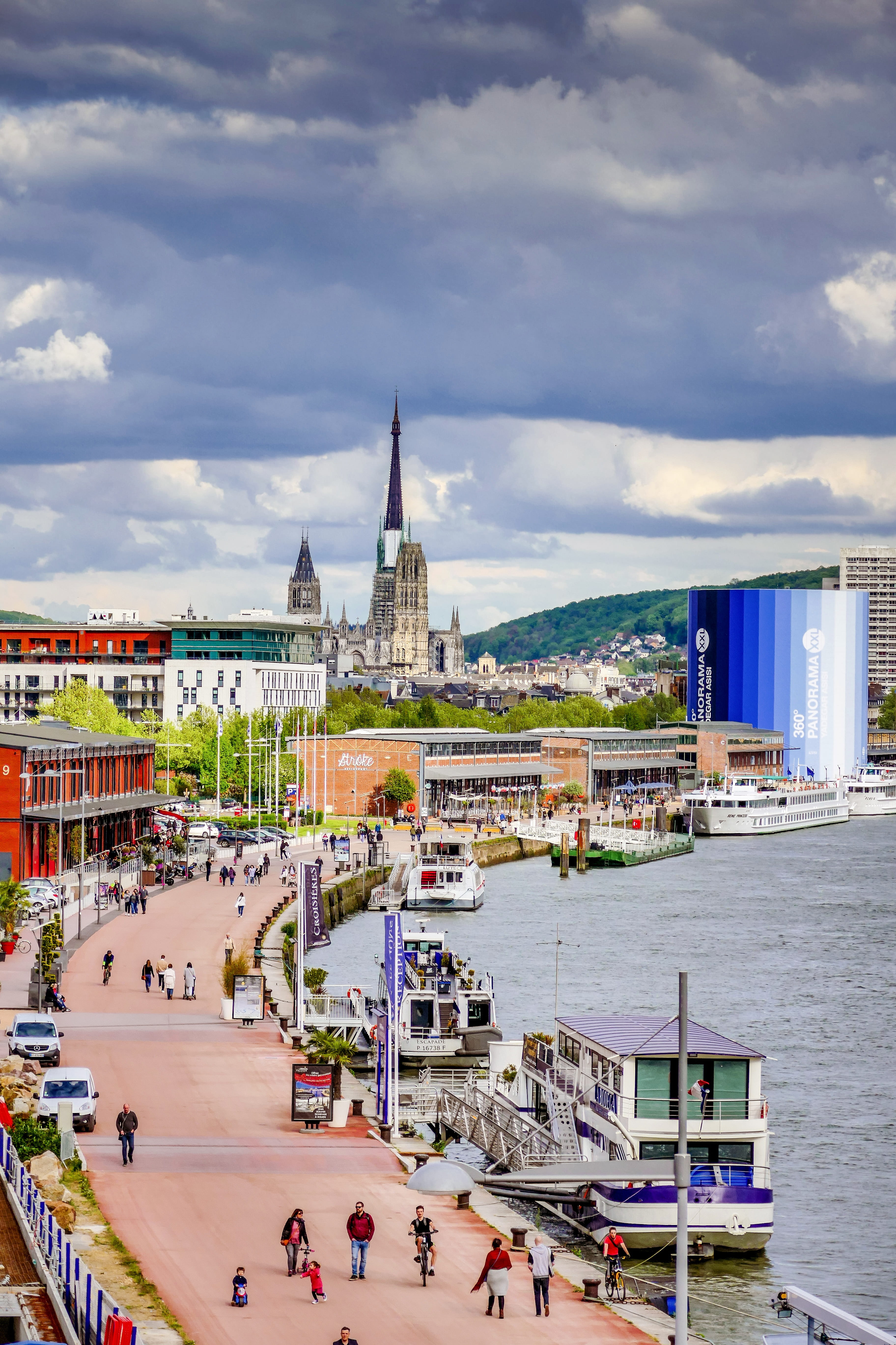 water, cathedral, cloud - sky, rouen, transportation, building, healthy-maritime, architecture, travel, travel destinations, crowd, city, outdoors, clouds, Phone HD Wallpaper