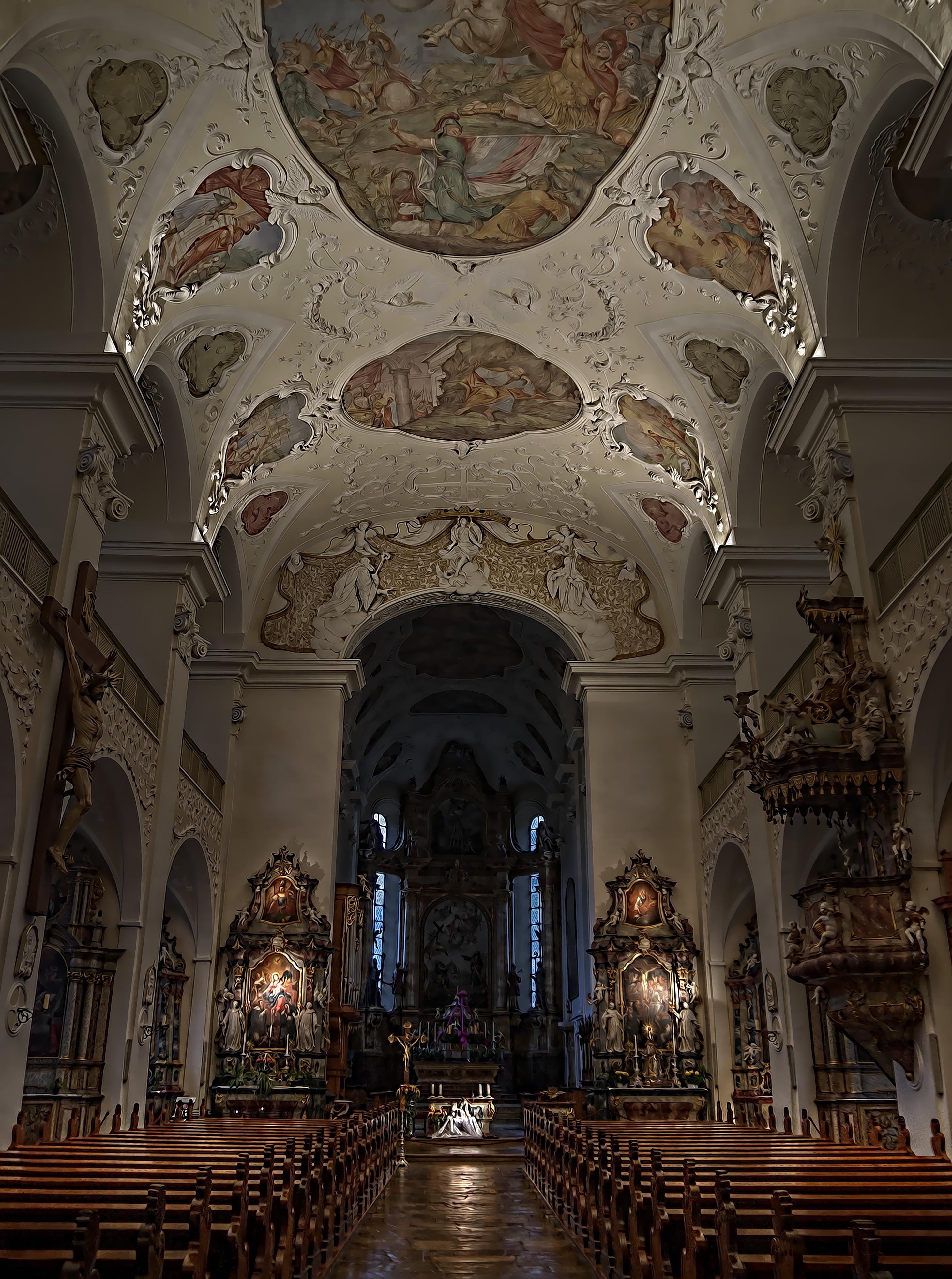 built structure, religion, catholic, aisle, alone, 4K, mural, no people, belief, catholicism, ornate, christianity, altar, architecture, germany, building, Phone HD Wallpaper