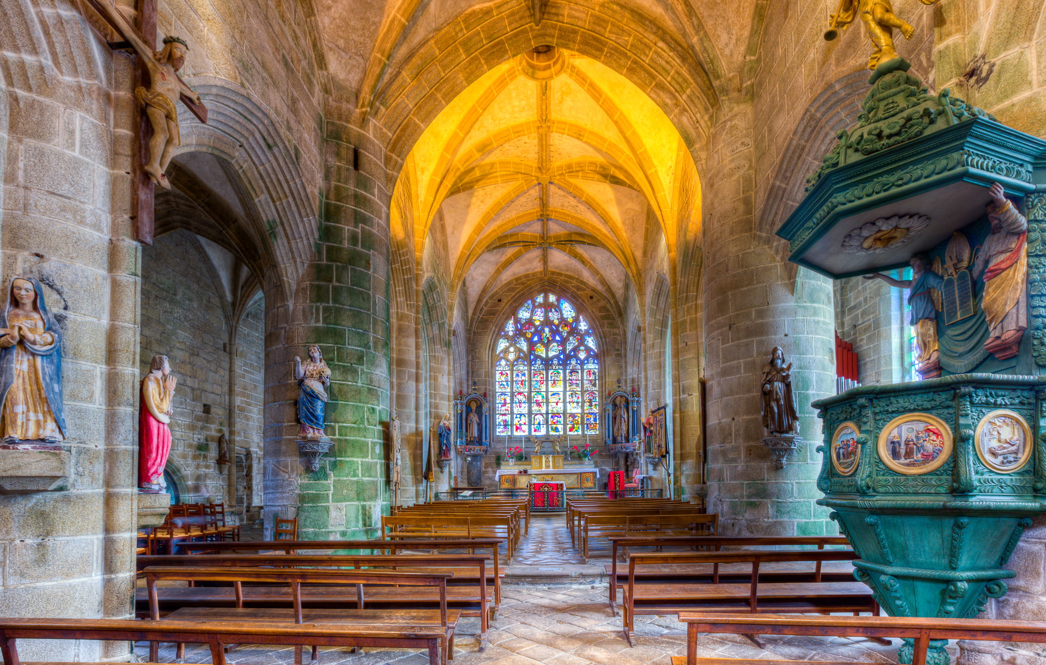 religion, arch, the pulpit, 1080P, France, Church, the nave, the monastery of St. Ronan, bench, Locronan, Brittany, HD Wallpaper