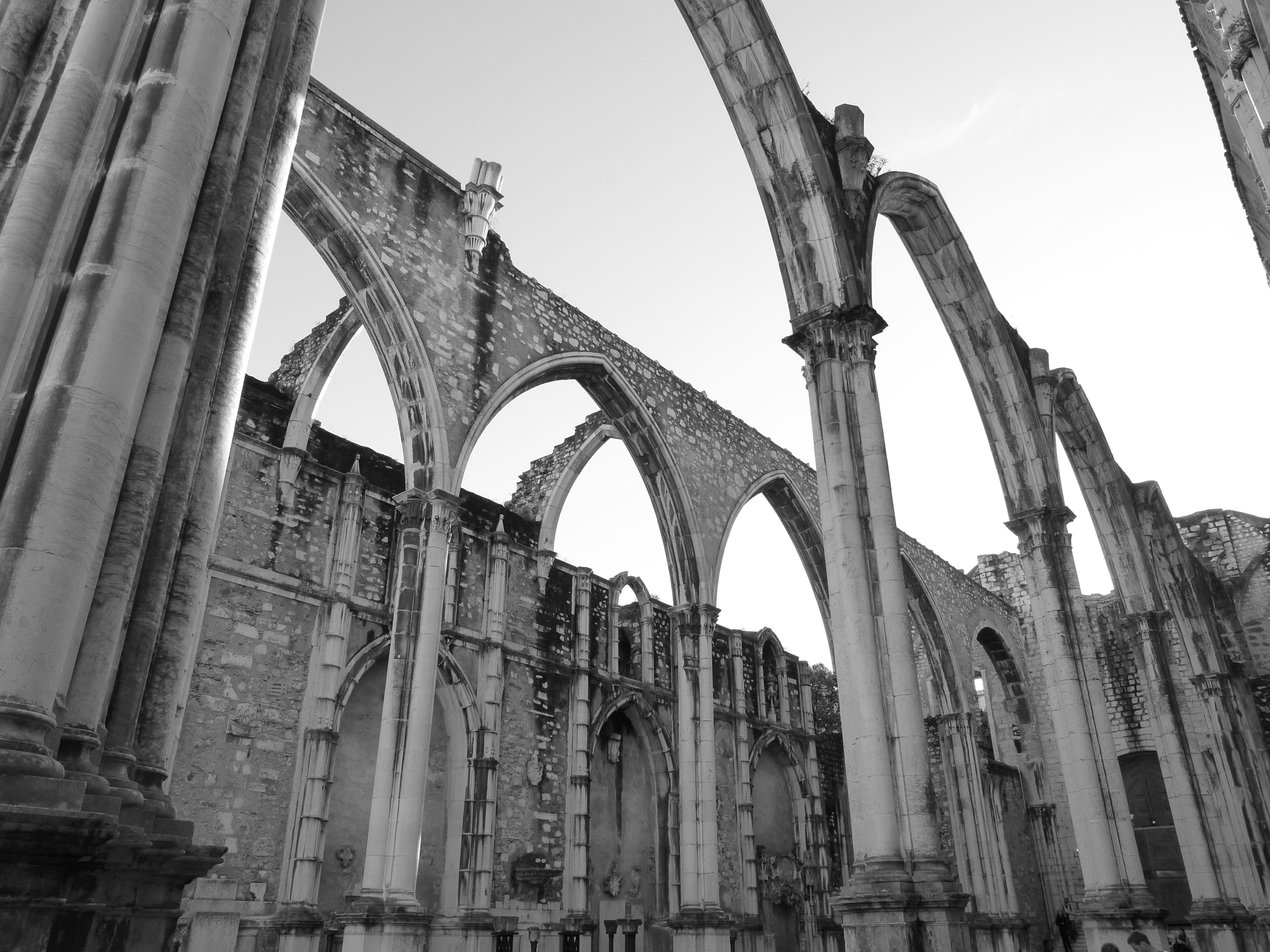 architecture, arch, earthquake, 4K, day, carmelite order, bridge - man made structure, columnar, lisbon, city, arch bridge, marble, arched, remains of a wall, HD Wallpaper