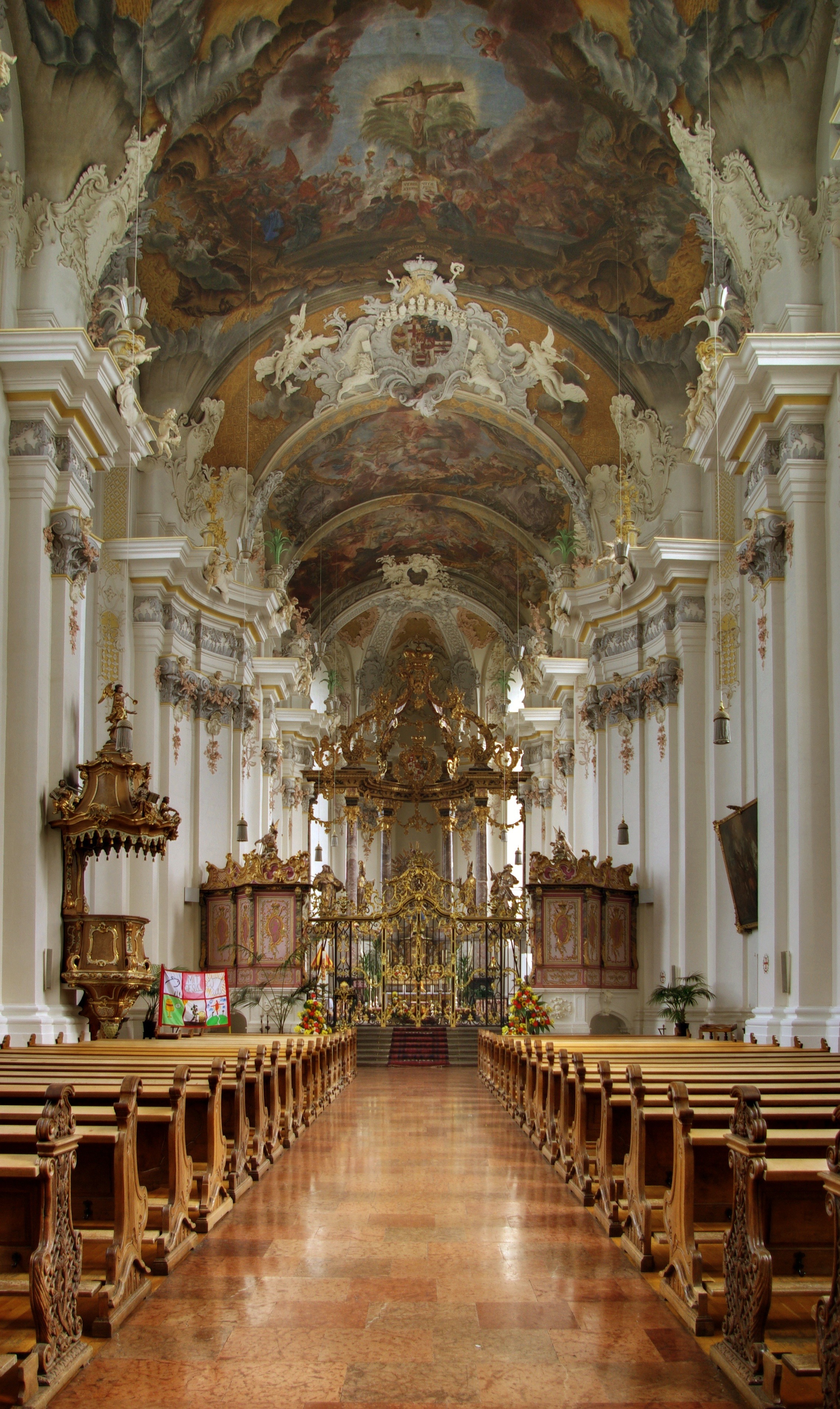 bench, trier, in a row, spirituality, architectural column, mural, building, architecture, aisle, the way forward, brown, church pews, seat, protestant, Phone HD Wallpaper