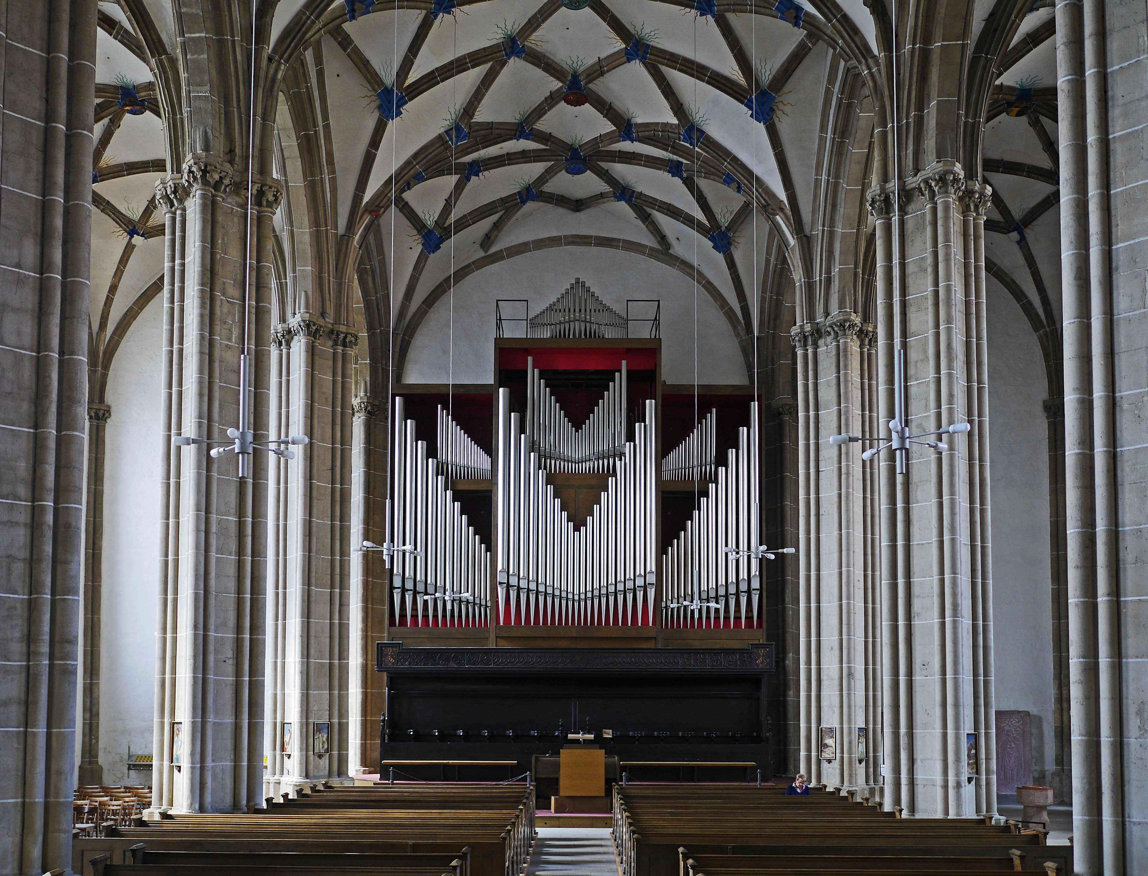 interior view, arch, travel destinations, cathedral of the holy cross, no people, nordhausen, nave, rows of benches, thuringia germ, day, pillar, religion, HD Wallpaper