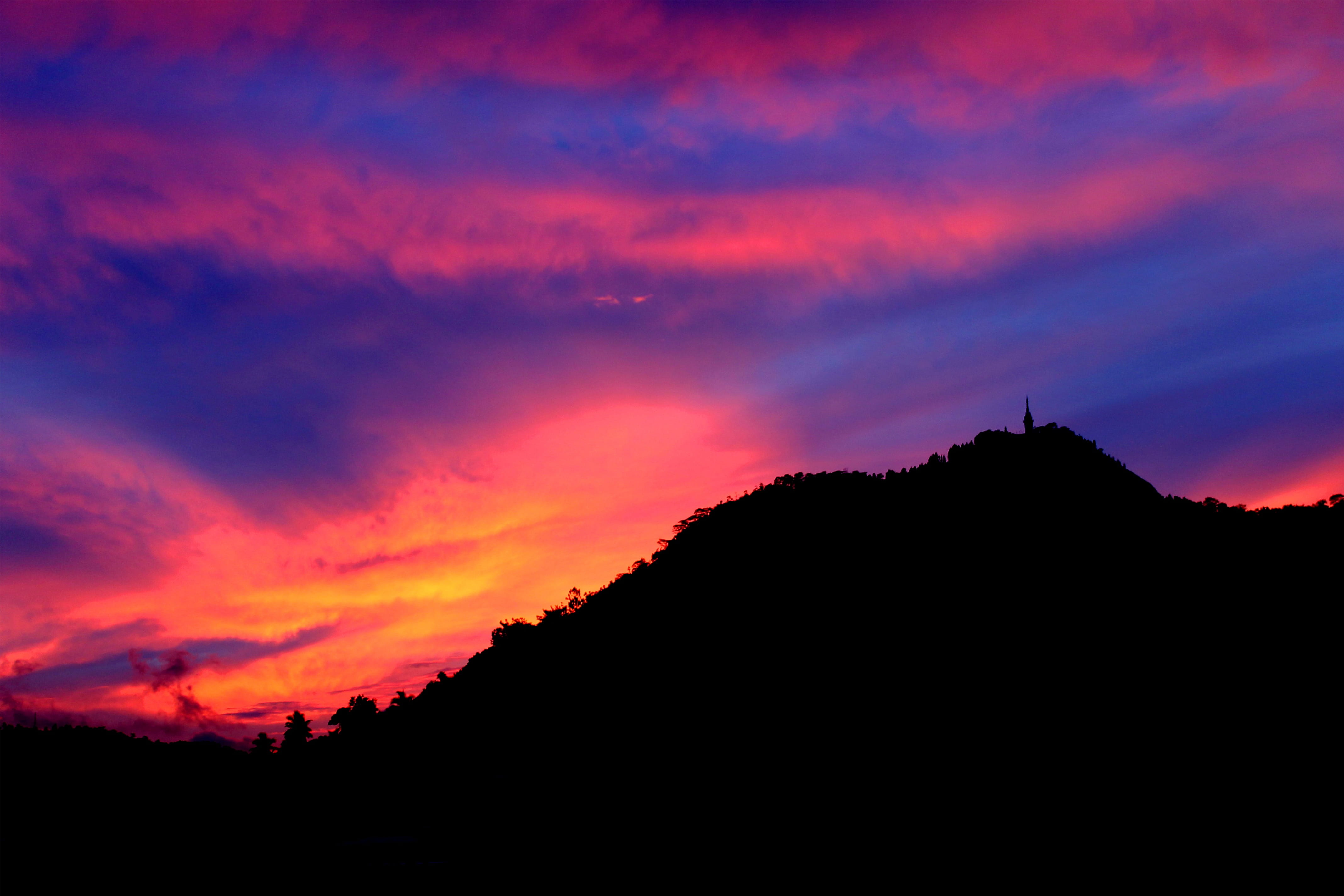 environment, natural, no people, dramatic sky, tranquil scene, mountain, skies, 4K, sky, land, tranquility, beauty in nature, scenics, orange, romantic sky, HD Wallpaper