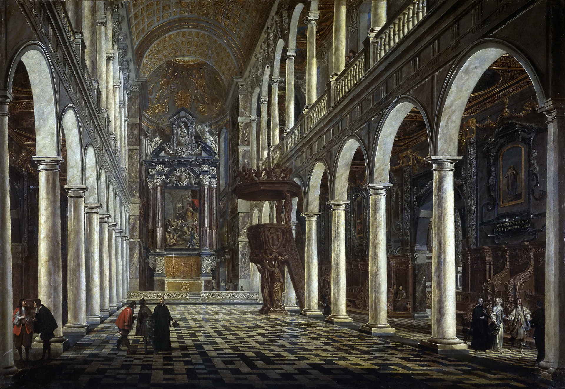 the pulpit, religion, picture, the nave, column, Anton Günther Göring, 1080P, interior, The Jesuit Church in Antwerp, HD Wallpaper