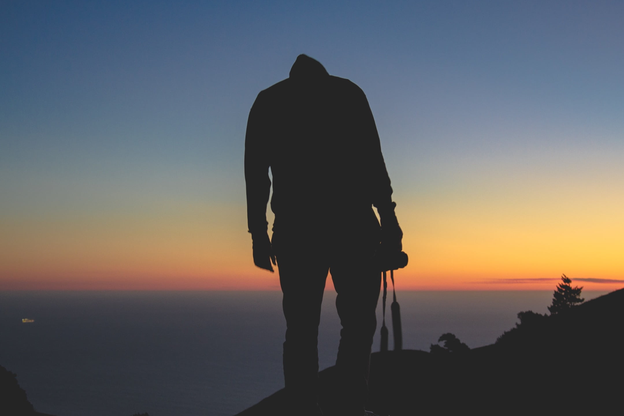 looking at view, lifestyles, people, man, men, dslr, sunset, sky, horizon, silhouette, dusk, hill, beach, guy, standing, leisure activity, one person, scenics, HD Wallpaper