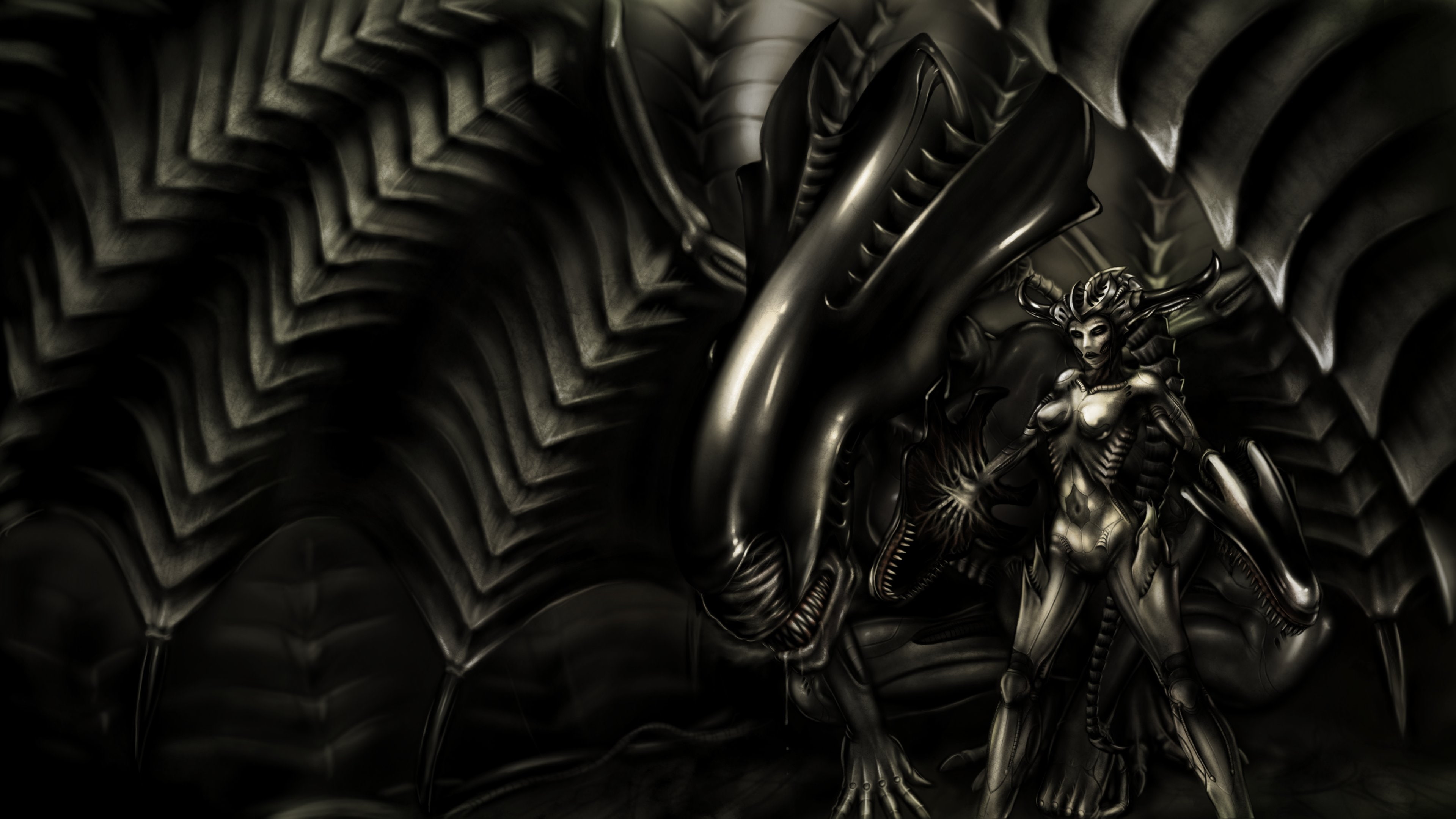 Dark, Giger, fi, Evil, fantasy, creativity, artwork, design, representation, craft, close-up, art, 2K, full frame, r, sculpture, pattern, human representation, HD Wallpaper