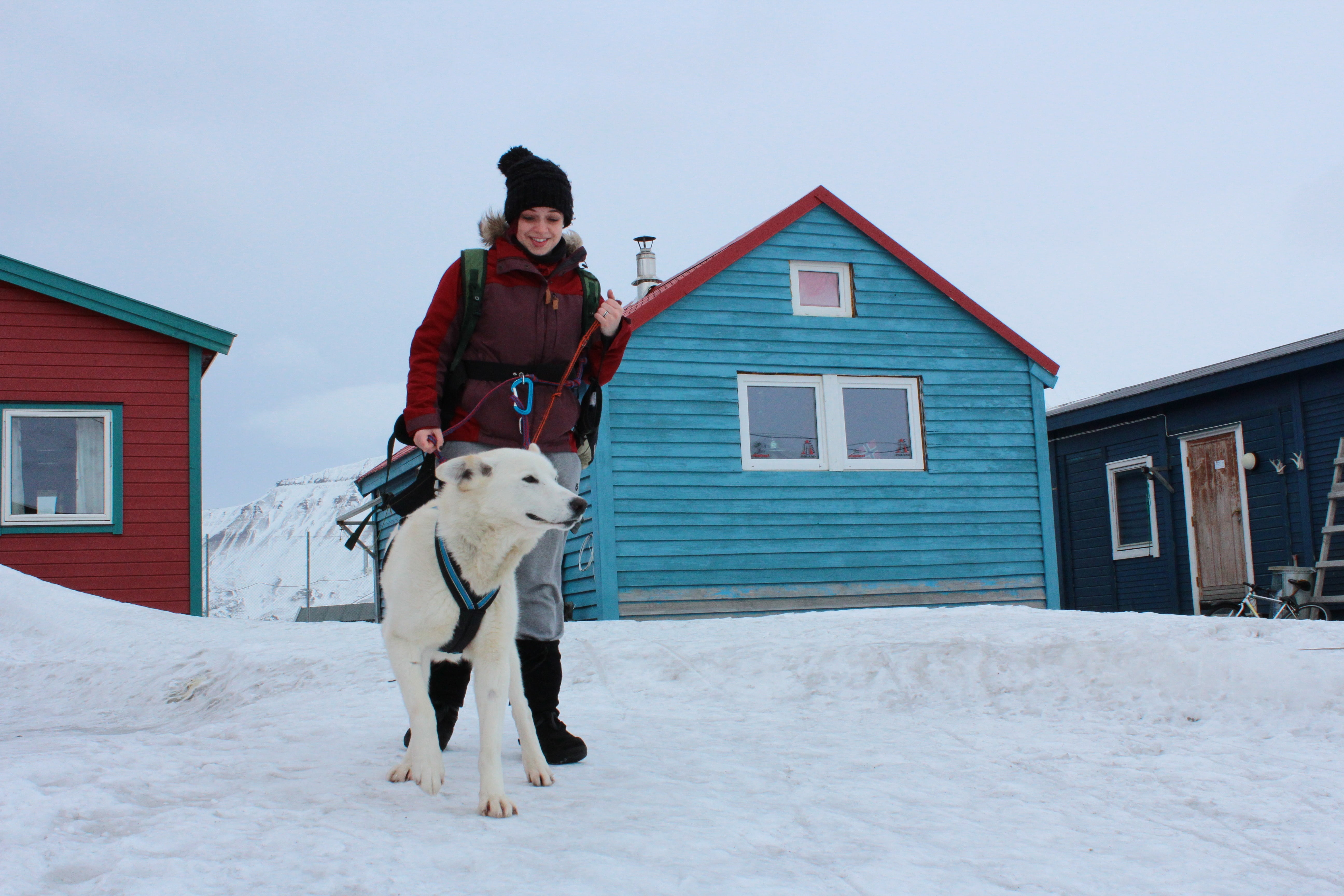 small, one person, norway, girl, full length, house, svalbard, animal themes, architecture, mammal, laika, domestic animals, built structure, warm clothing, HD Wallpaper