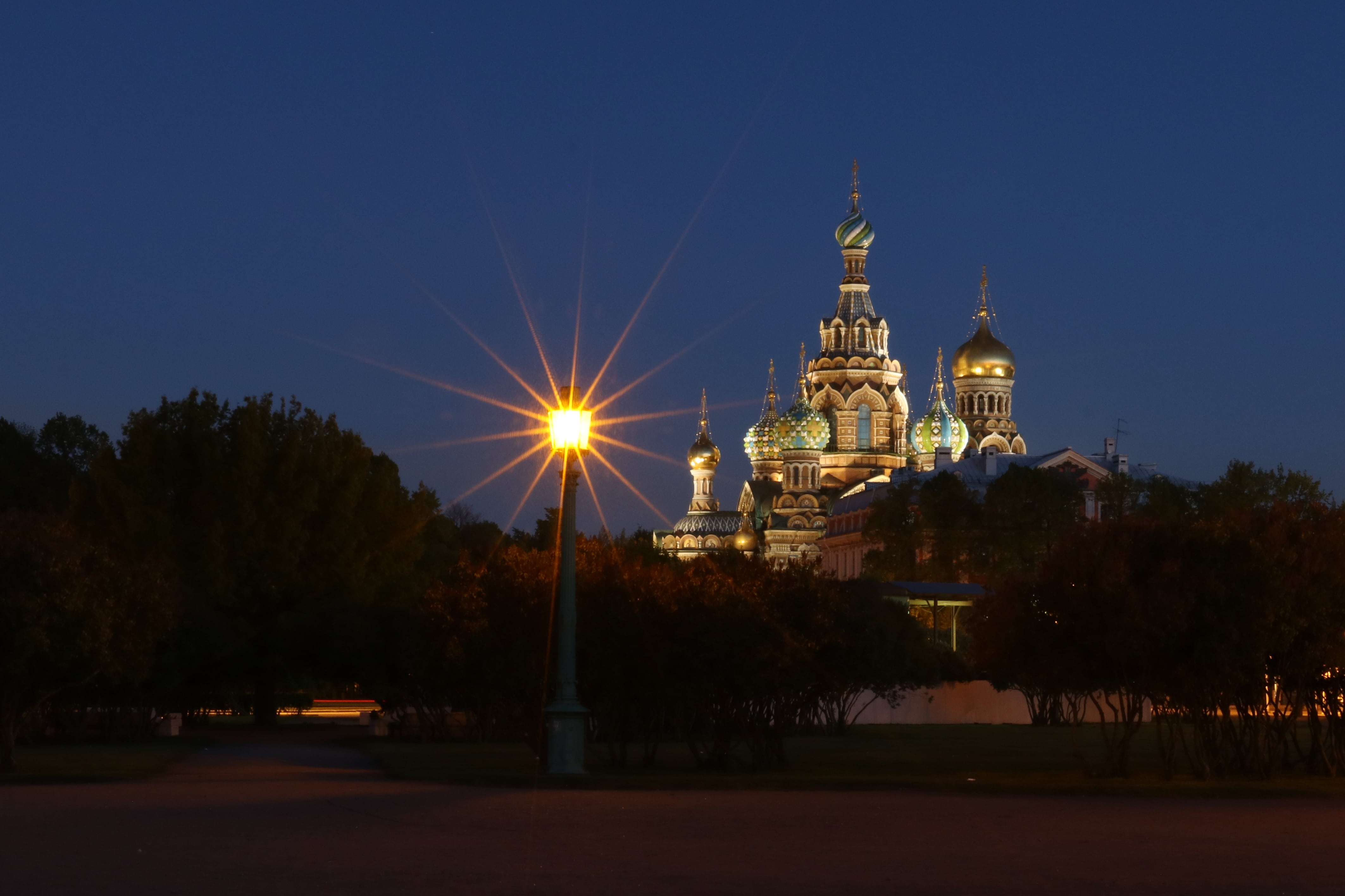 illuminated, sky, church, building exterior, nature, night, orthodox, architecture, building, travel destinations, outdoors, plant, city, lens flare, belief, HD Wallpaper