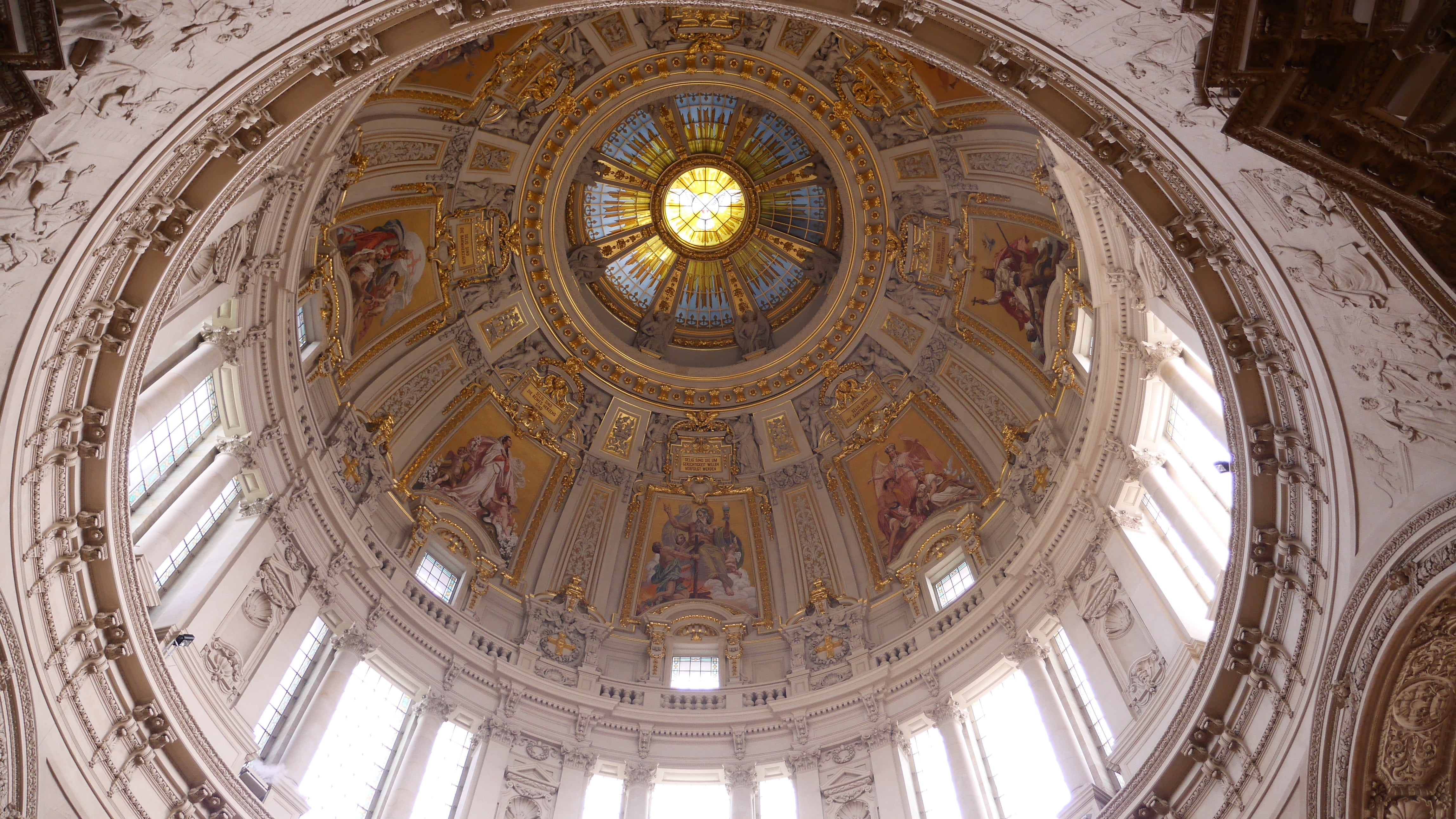 4K, mural, history, ornate, built structure, directly below, low angle view, religion, cupola, berlin cathedral, travel destinations, place of worship, HD Wallpaper