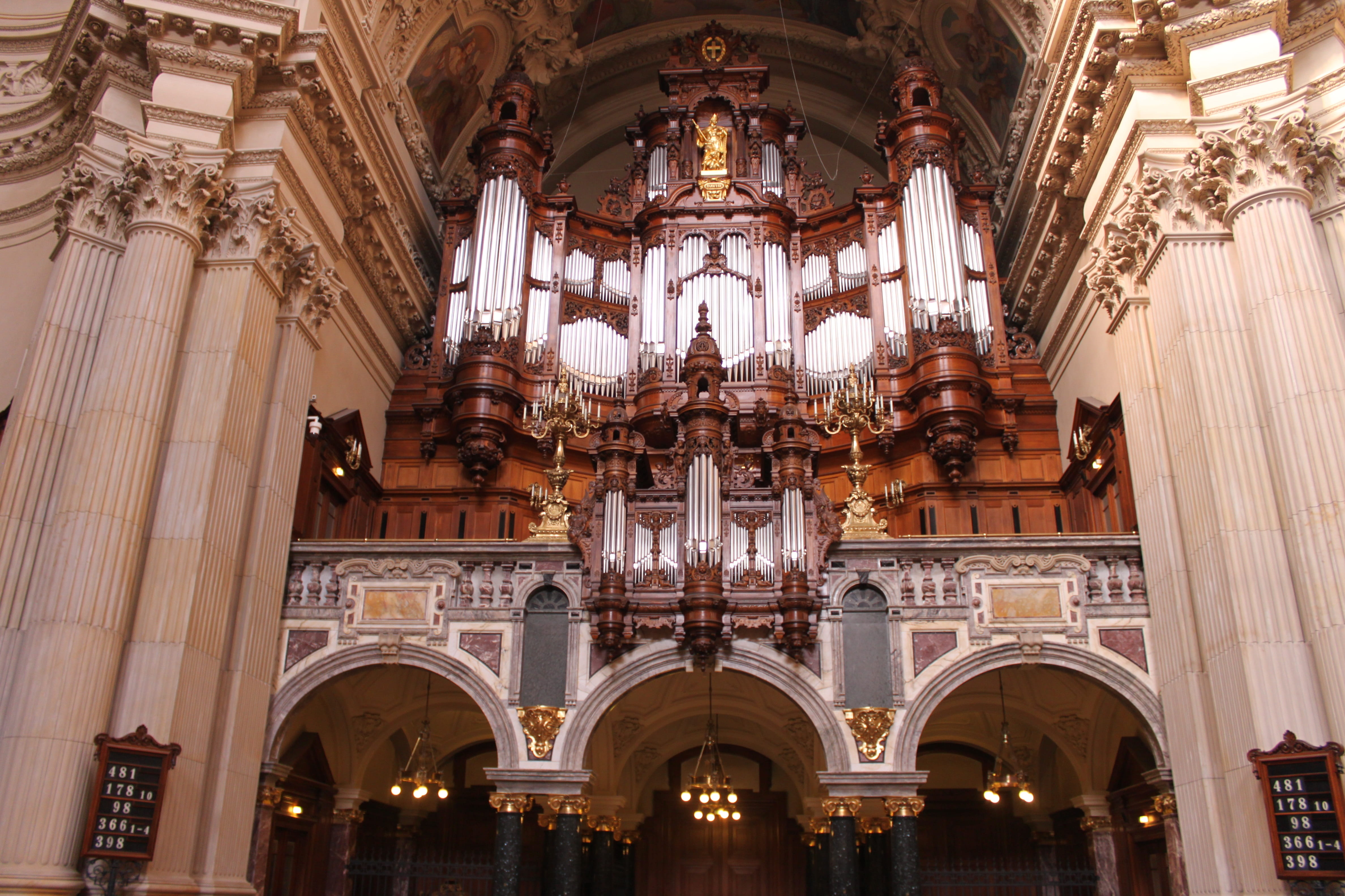 historically, arch, religion, lighting equipment, place of worship, ornate, berlin cathedral, illuminated, low angle view, organ, 4K, church, building, HD Wallpaper