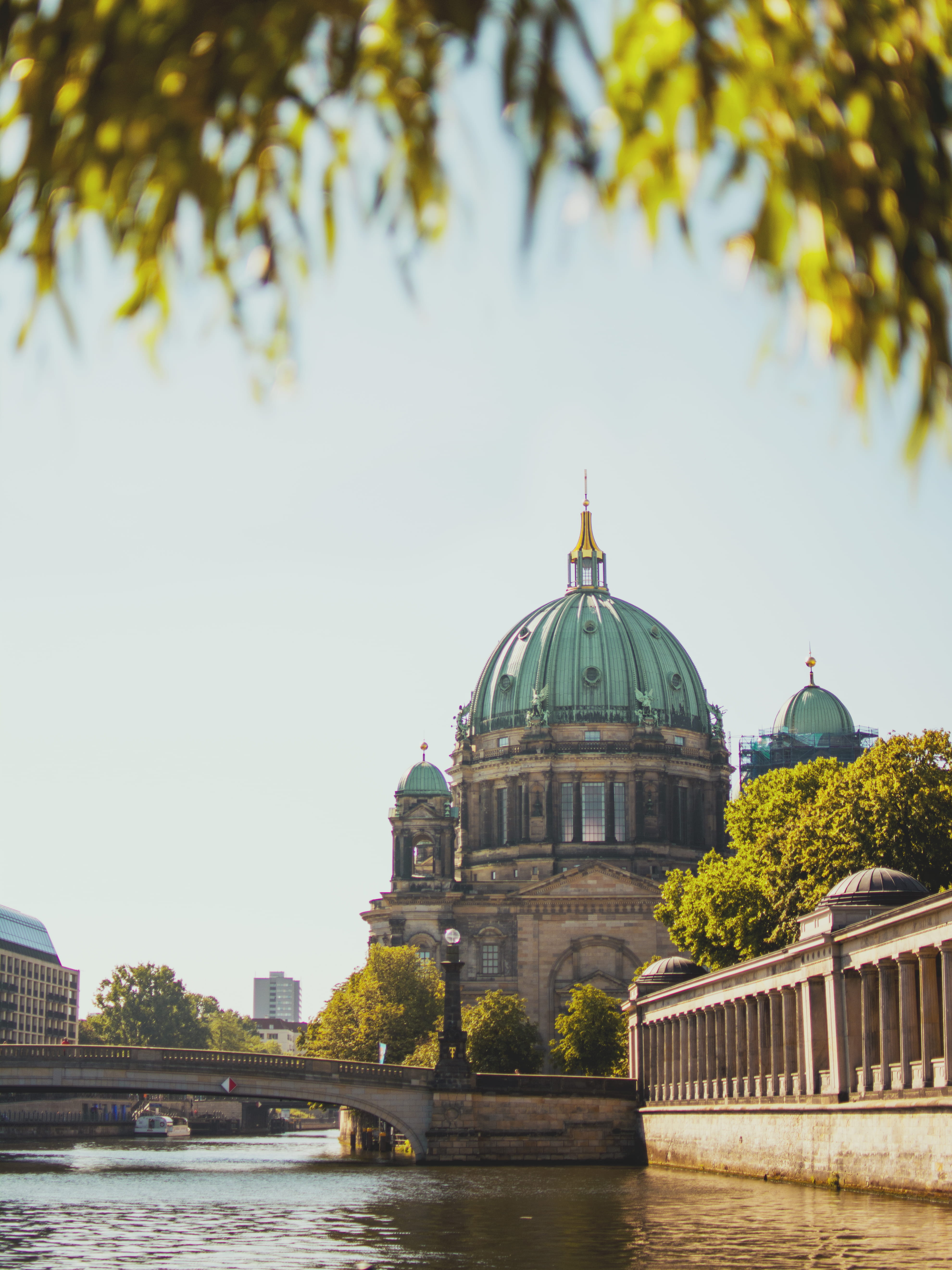 building exterior, religion, urban, parliament, connection, water, pillar, no people, plant, low, planetarium, berlin, canal, sky, parthenon, bridge - man made structure, Phone HD Wallpaper