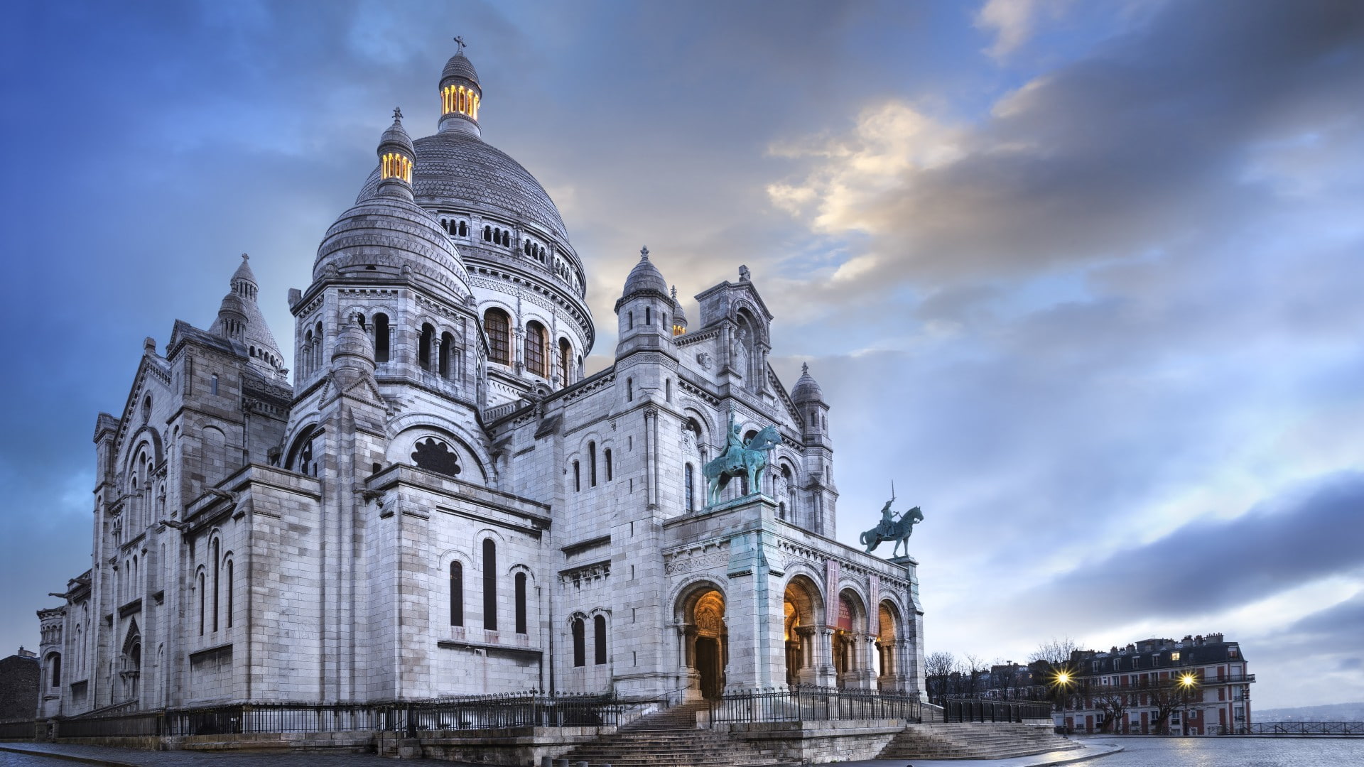basilique, building, France, low, white, travel, concrete, 1080P, angle, Paris, Montmartre, dome, photography, tourism, HD Wallpaper