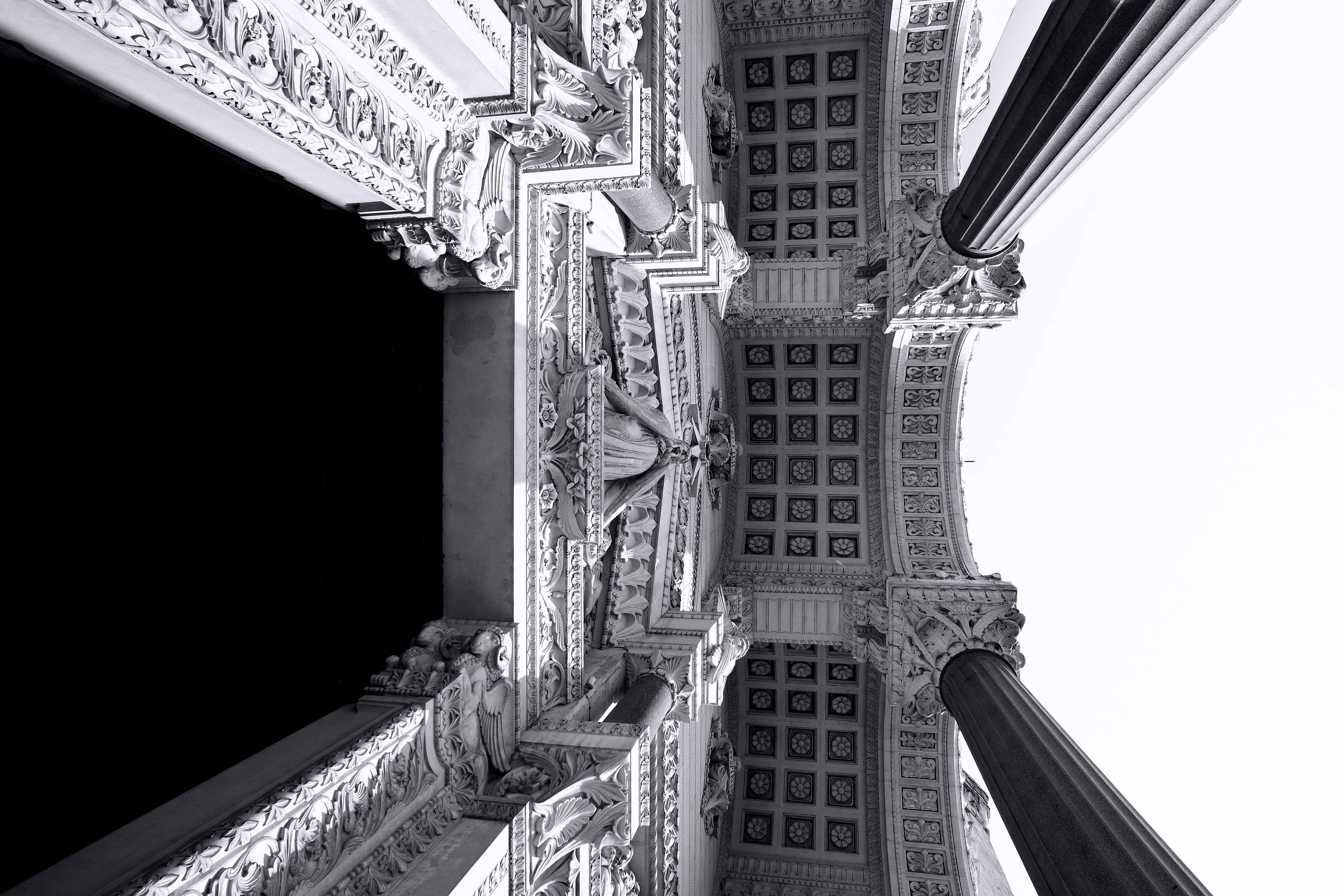 nolight, design, columns, france, built structure, no people, architectural, light, archi, minimalism, day, travel, monochrome, the past, history, ornate, HD Wallpaper