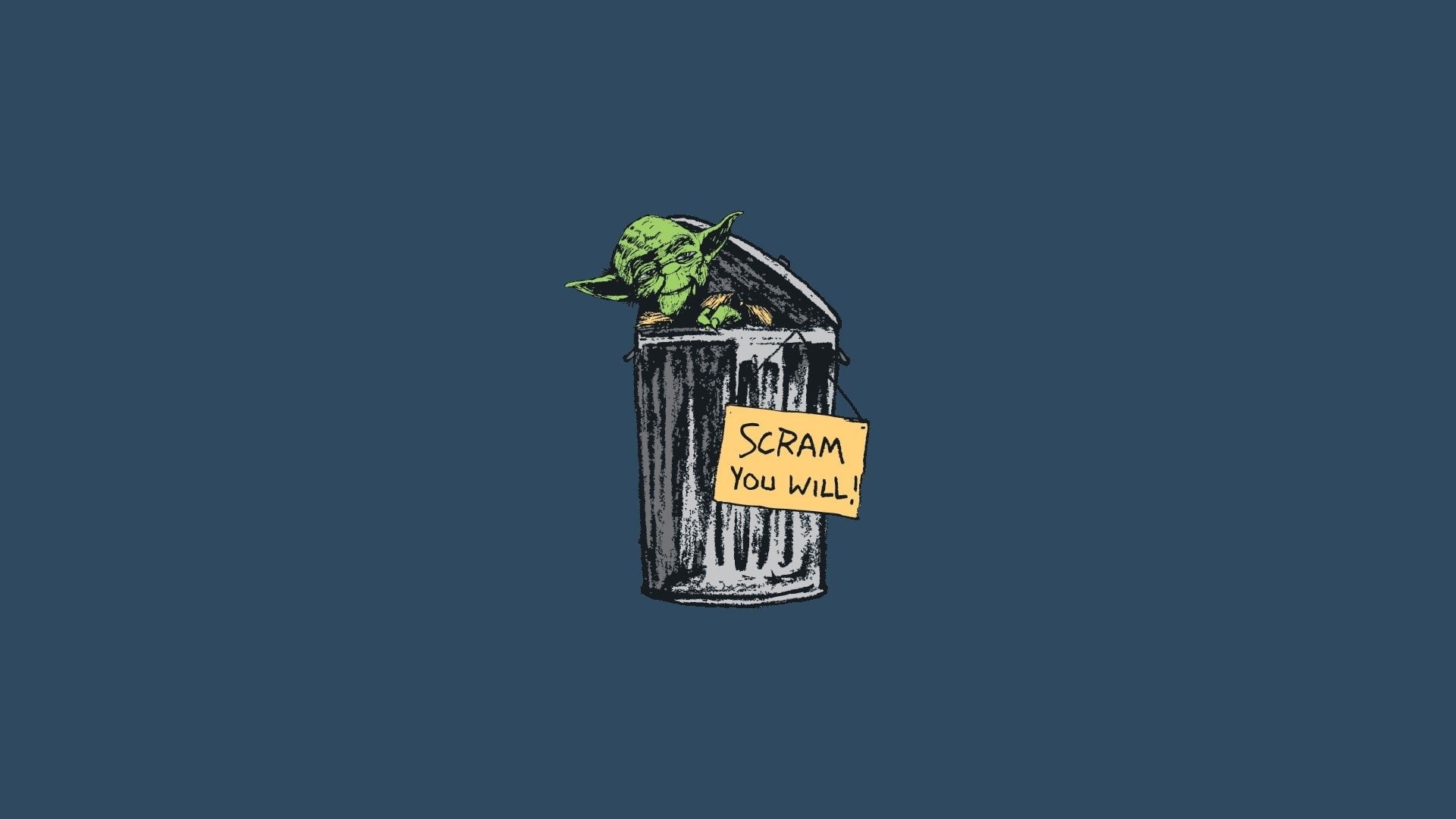 Funny, Star Wars, Sadic, Humor, 1080P, Trashcan, Yoda, Scram, Blue, HD Wallpaper
