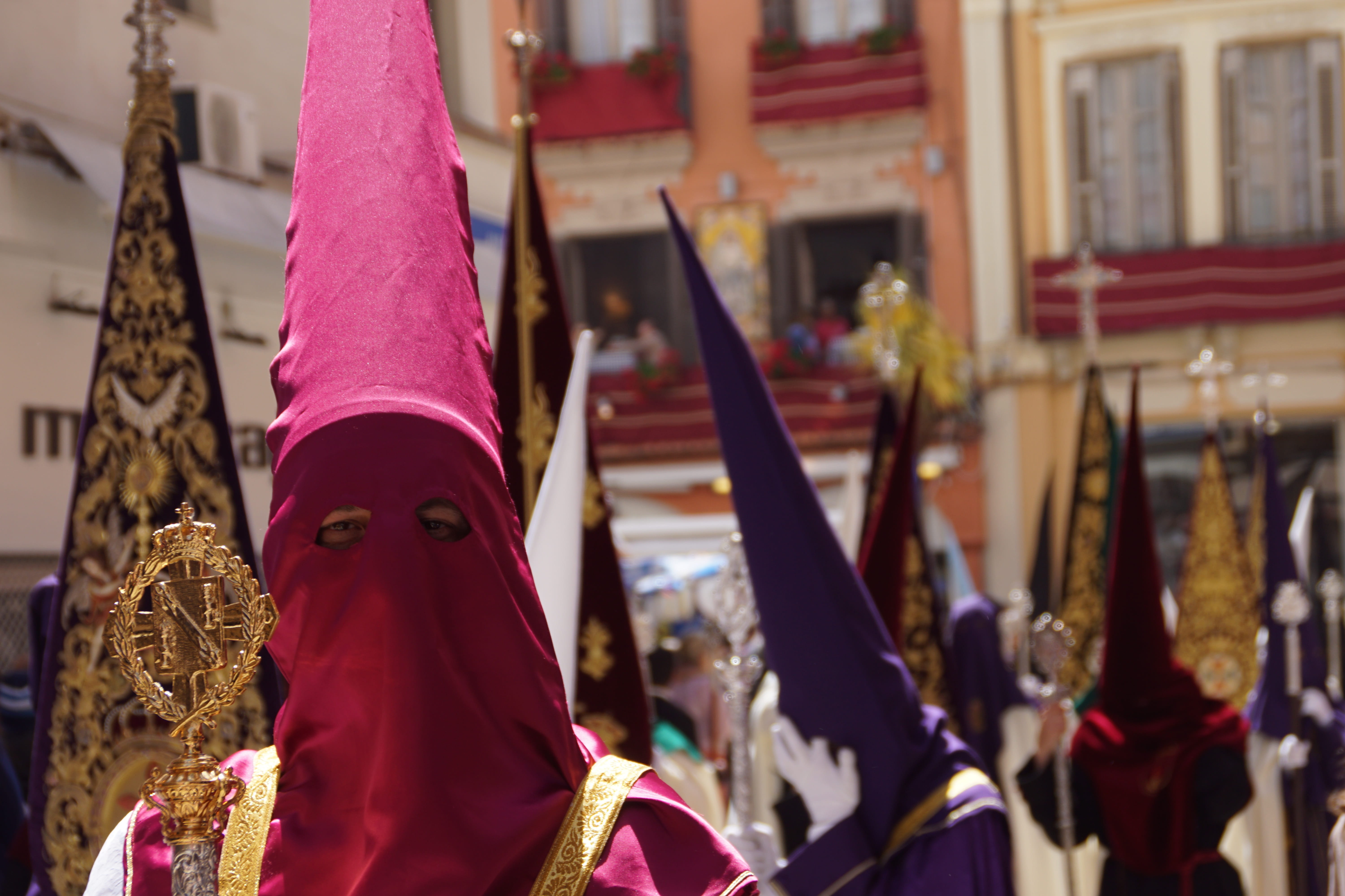 catholic, tradition, festival, andalusia, real people, lifestyles, day, focus on foreground, group of people, malaga, 5K, penitents, architecture, city, HD Wallpaper