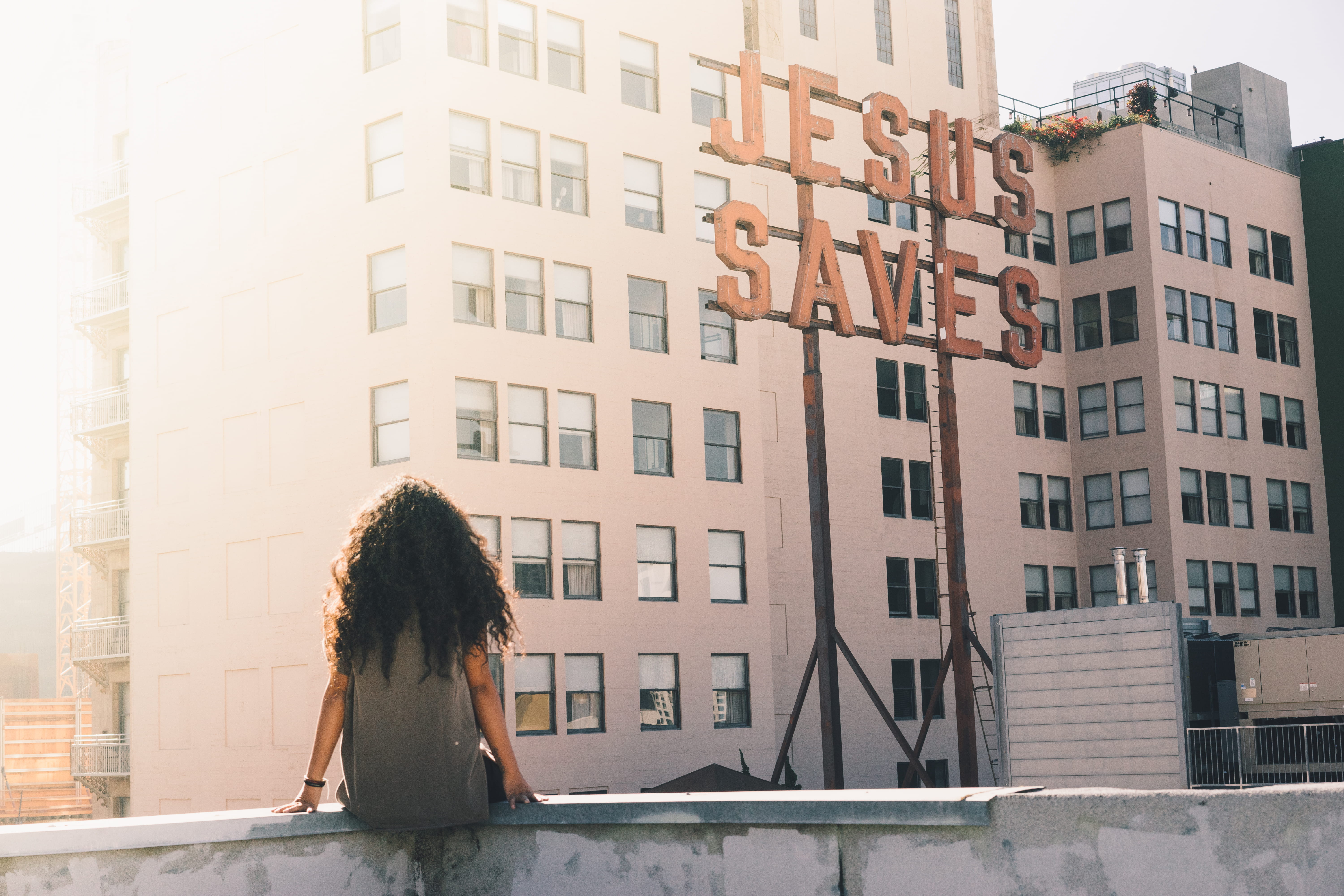 one person, peoplesperspective, lifestyles, skyscraper, back, woman, building, adult, sunlight, urban, person, outdoors, girl, young adult, built structure, HD Wallpaper