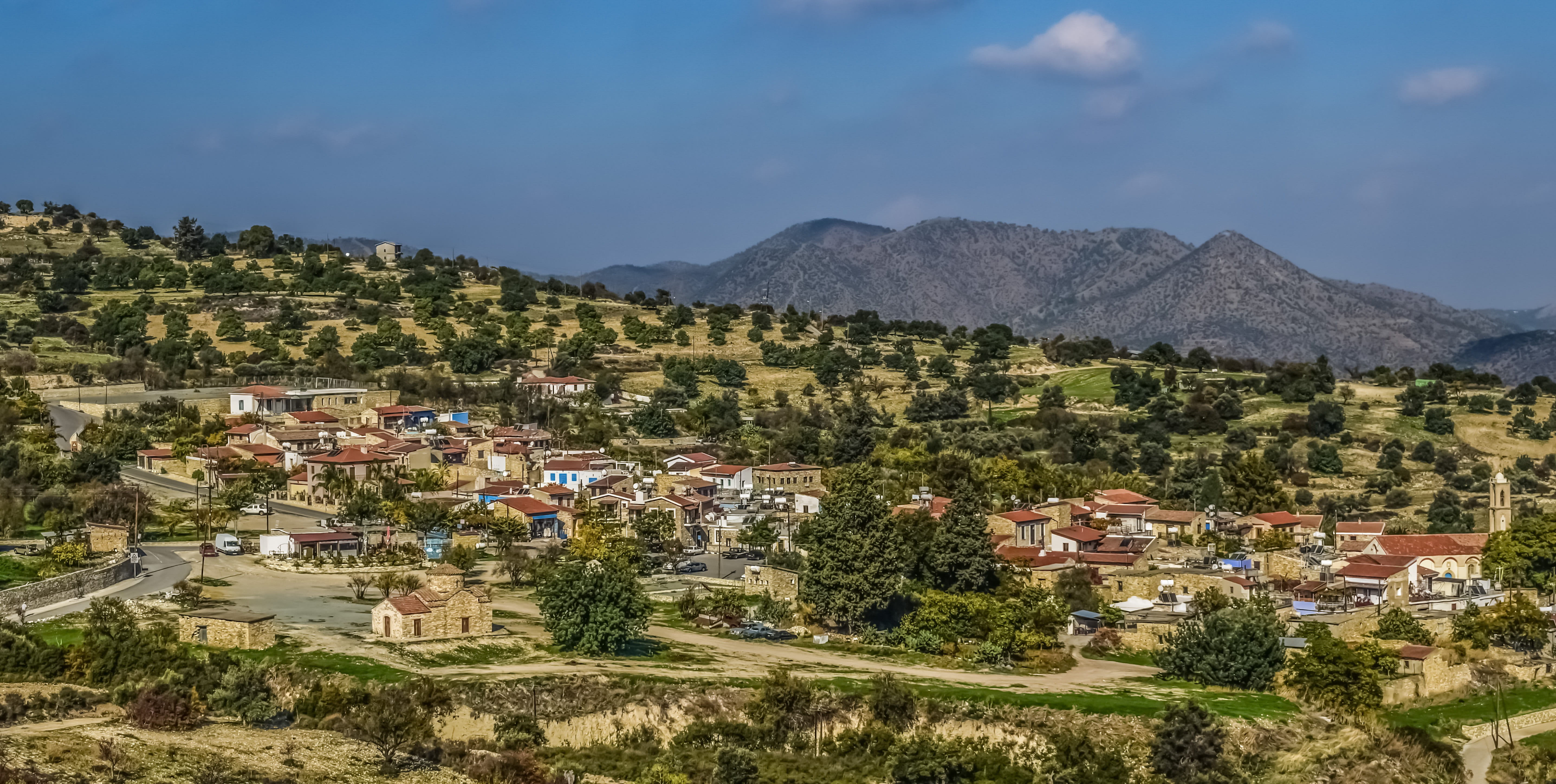 sky, plant, high angle view, mediterranean, scenics - nature, mountain, kato lefkara, beauty in nature, city, outdoors, panorama, environment, no people, HD Wallpaper