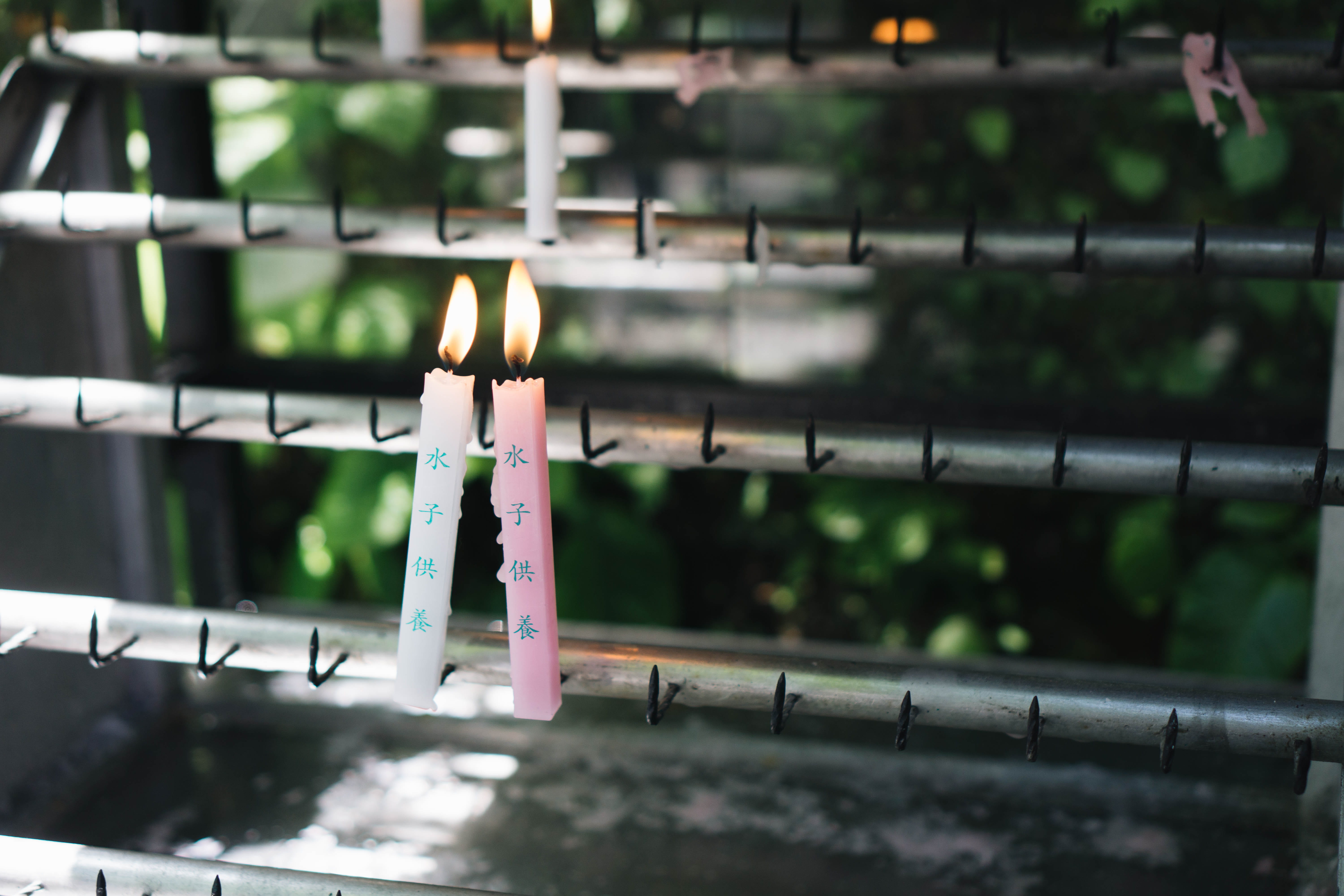pink, stand, dark, vehicle, duo, transportation, leisure activities, japan, no people, lighted, close-up, two, candlesticks, illuminated, grieving, green color, HD Wallpaper