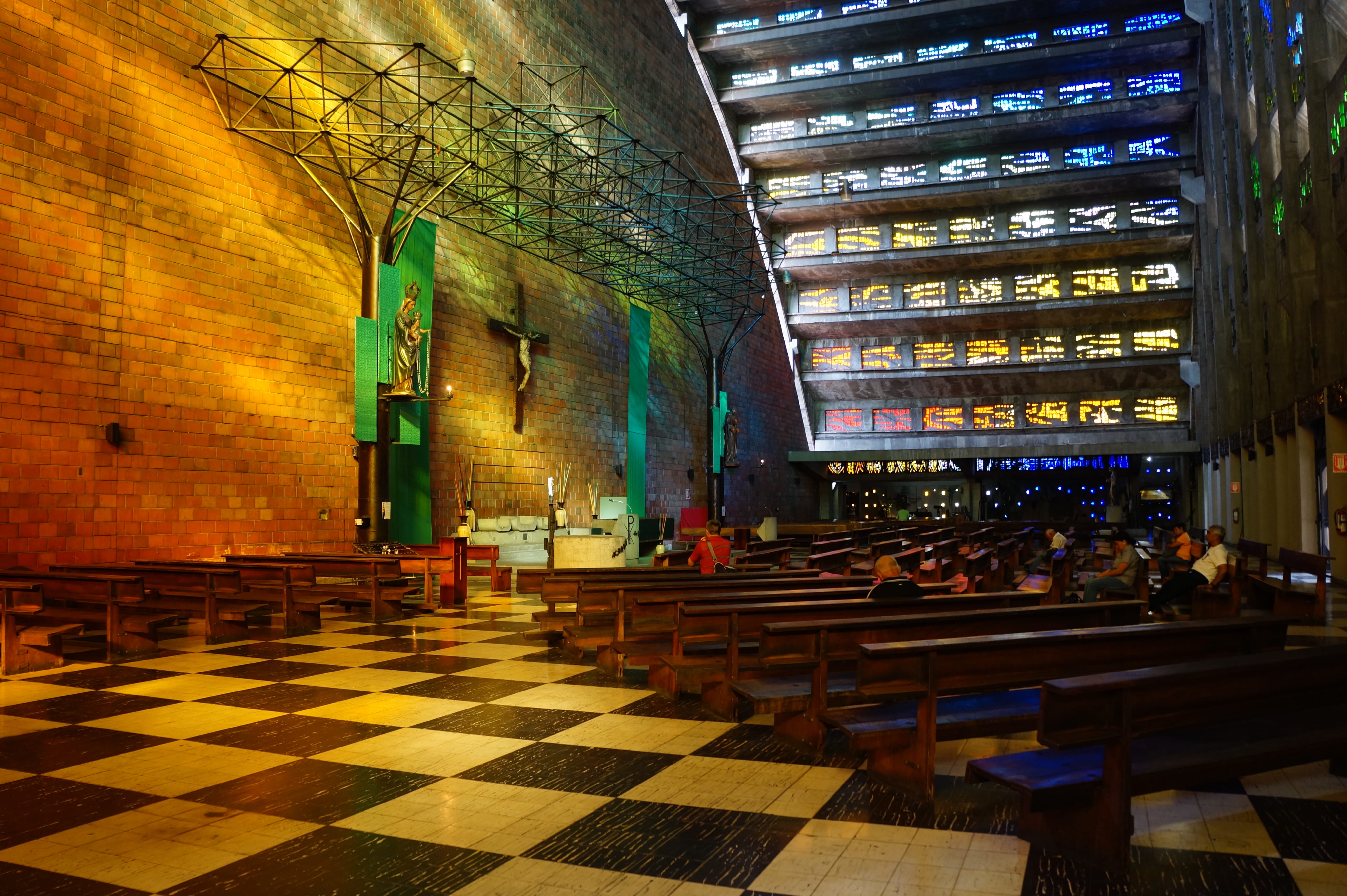 flooring, day, tile, spirituality, ceiling, seat, built structure, El Salvador, religion, empty, 5K, city, church, window, Catholic, luxury, checked pattern, HD Wallpaper