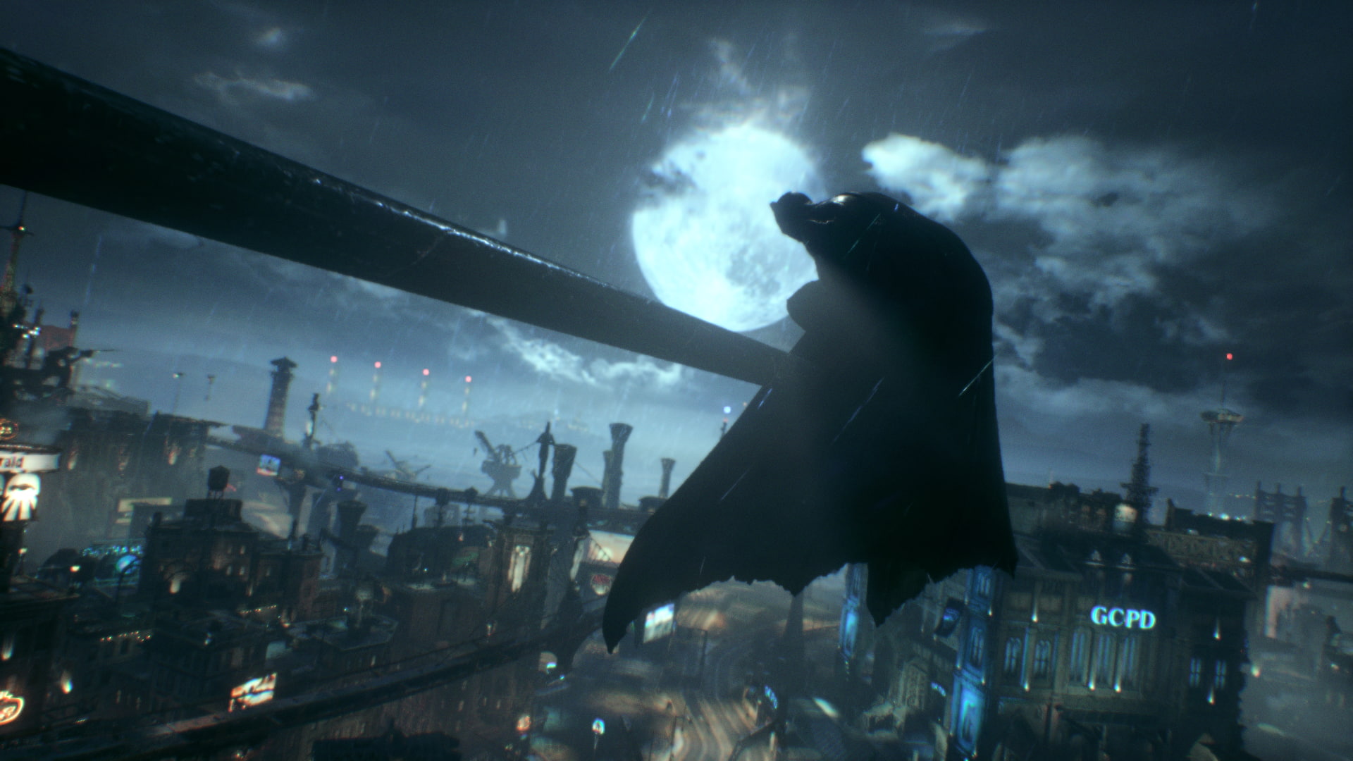 cityscape, building exterior, city, Batman: Arkham Knight, 1080P, music, skyscraper, illuminated, office building exterior, occupation, night, business, HD Wallpaper