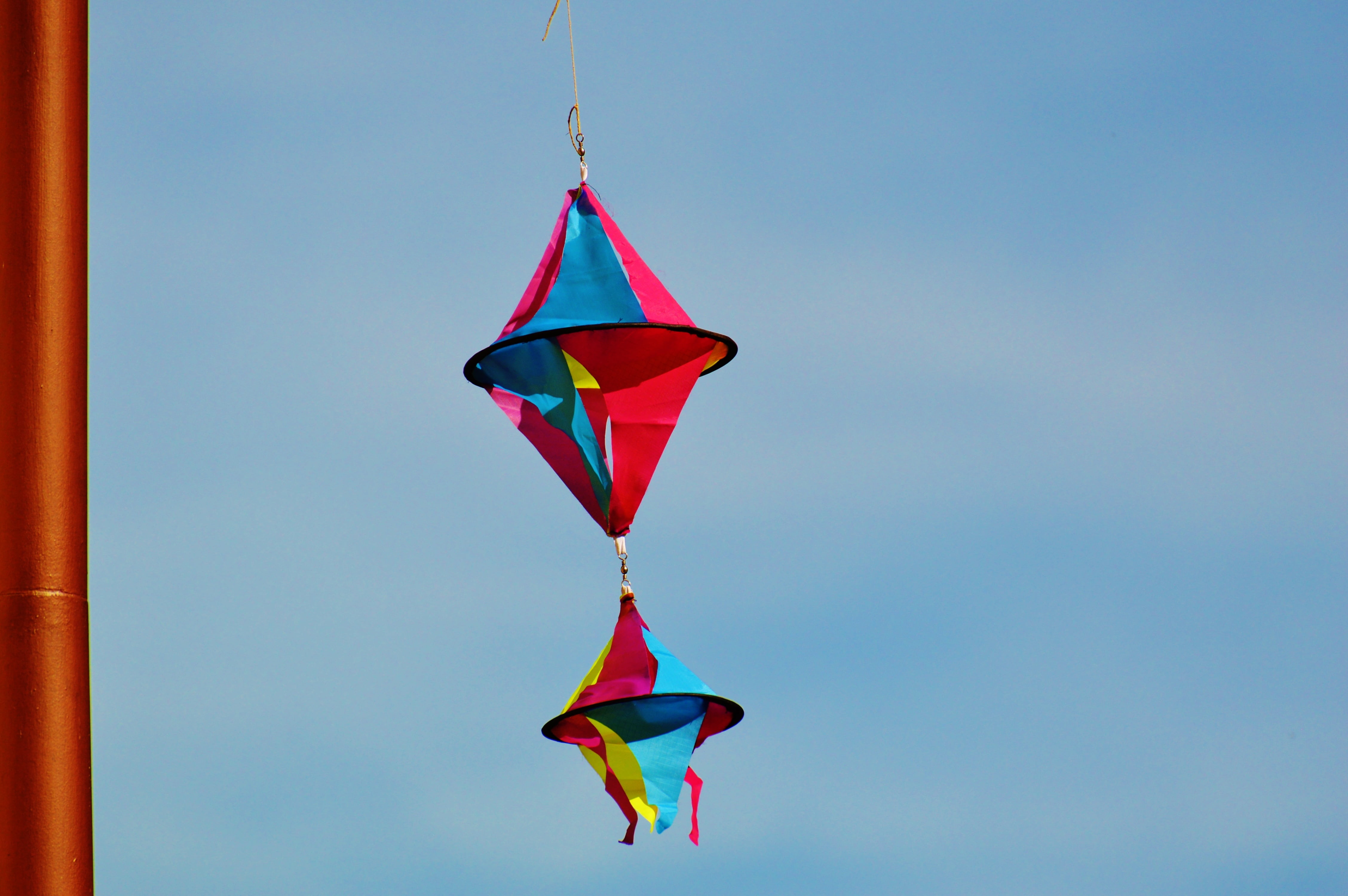 decoration, rotation, multi colored, turn, ease, slightly, rope, hanging, rainbow colors, kite - toy, nature, wind, mid-air, garden, gartendeko, sunny, HD Wallpaper