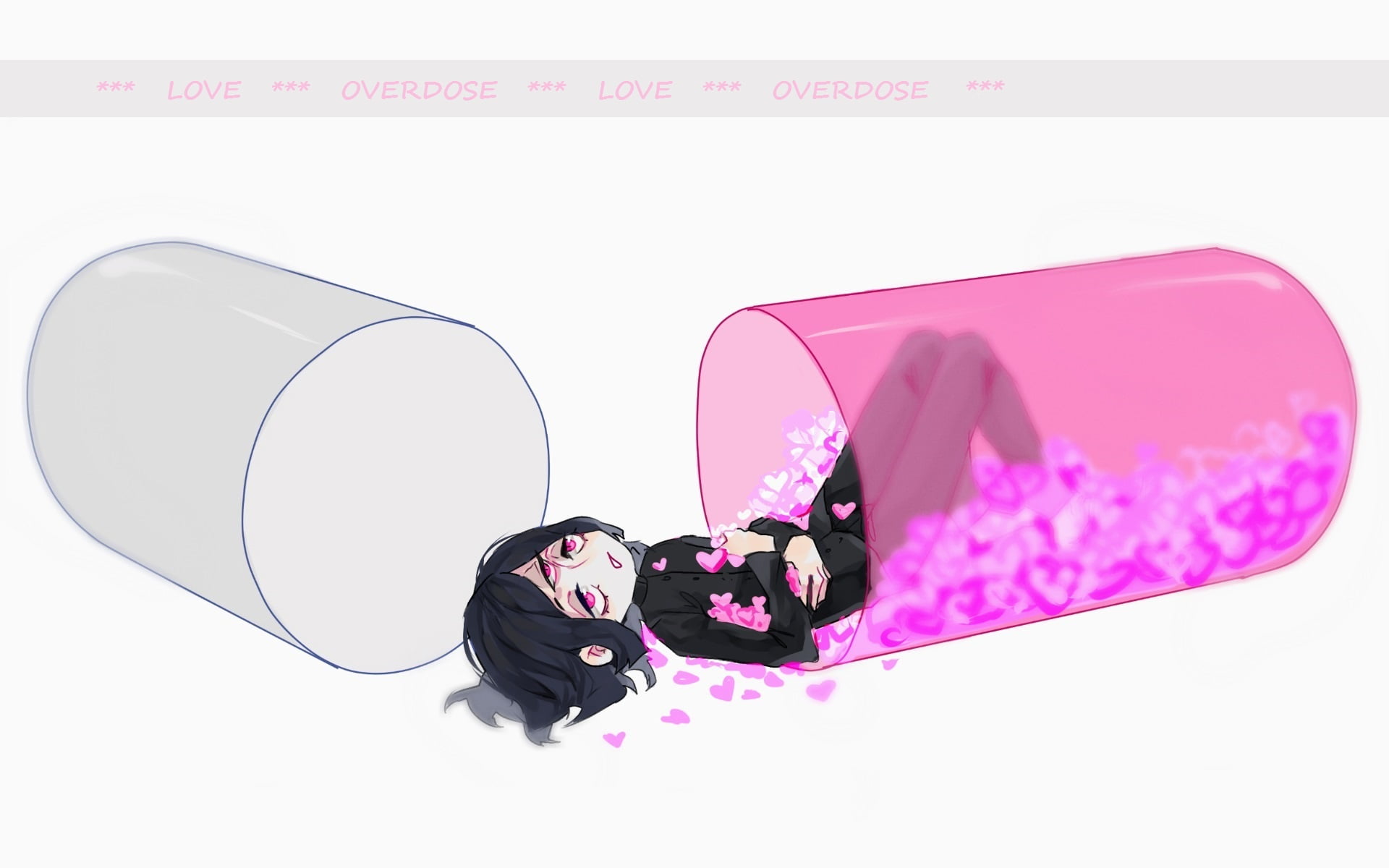 student, white background, lying on her back, third eye, Love, capsule, 1080P, hearts, guy, euphoria, HD Wallpaper