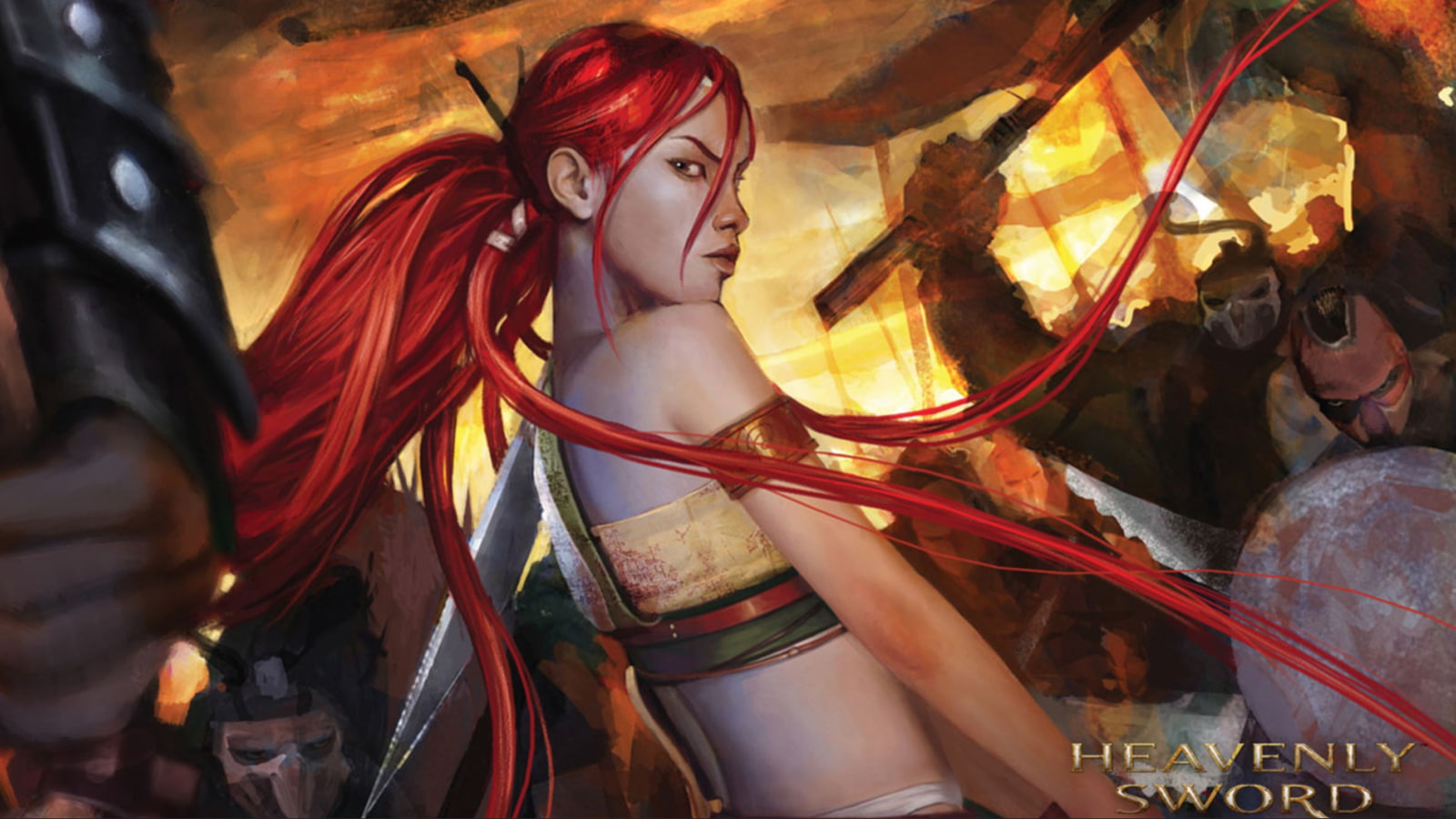redhead, video games, drawing, heavenly, 720P, hd, sword, HD Wallpaper