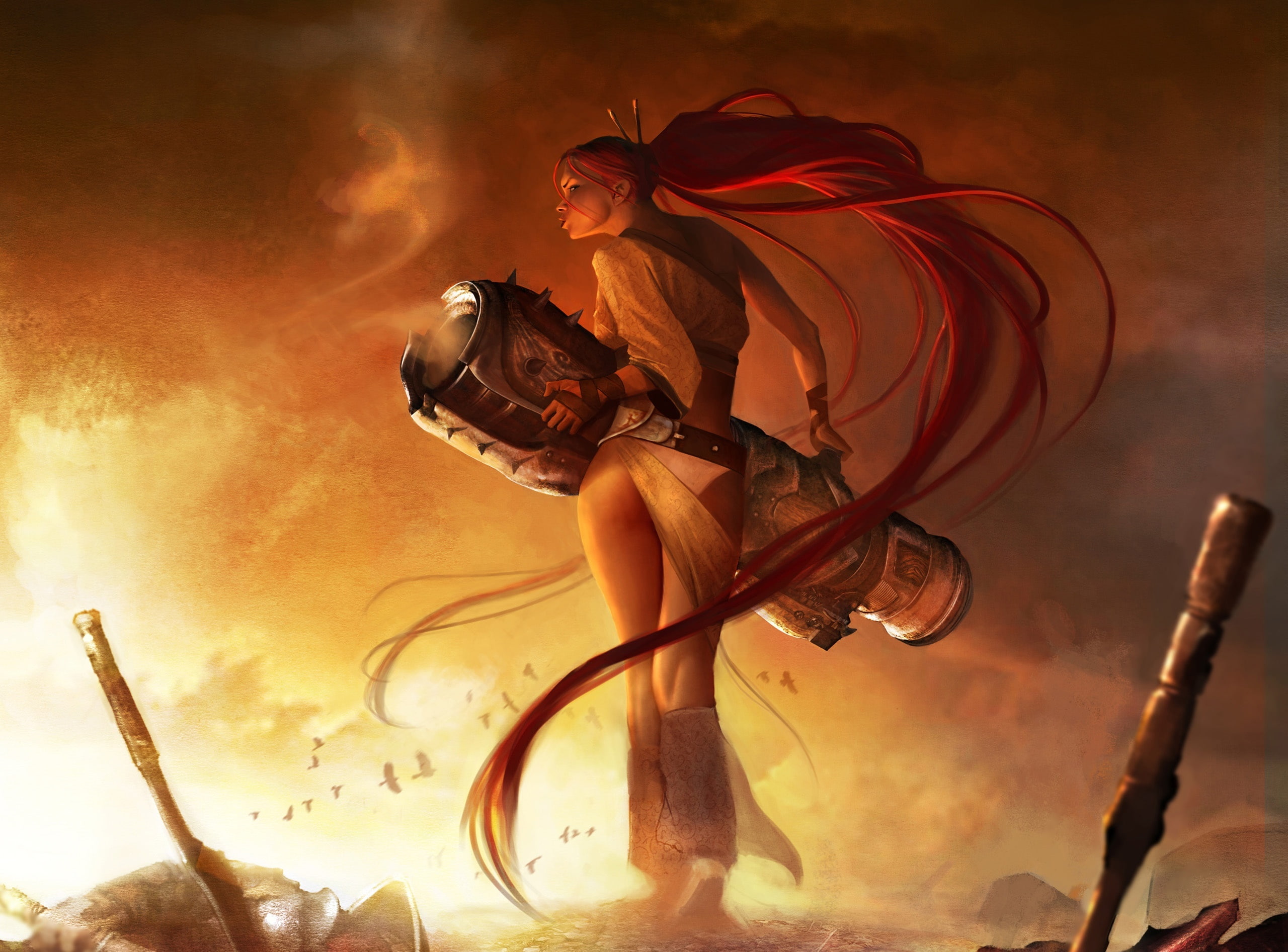 nariko heavenly sword, heavenly sword game, women, fire - natural phenomenon, nariko, arts culture and entertainment, Games, low angle view, Heavenly Sword, HD Wallpaper