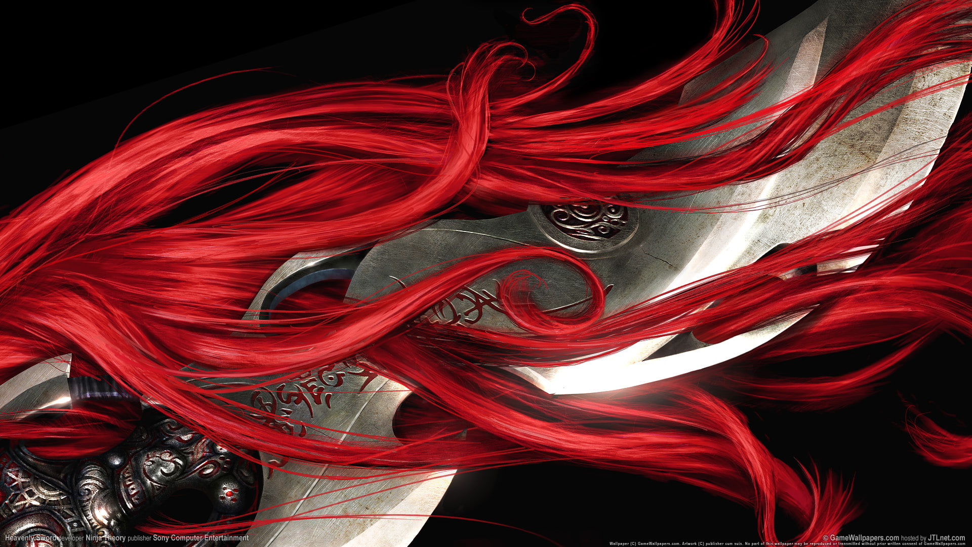 silver, paper, hd, hair, heavenly, 1080P, red, wall, sword, HD Wallpaper