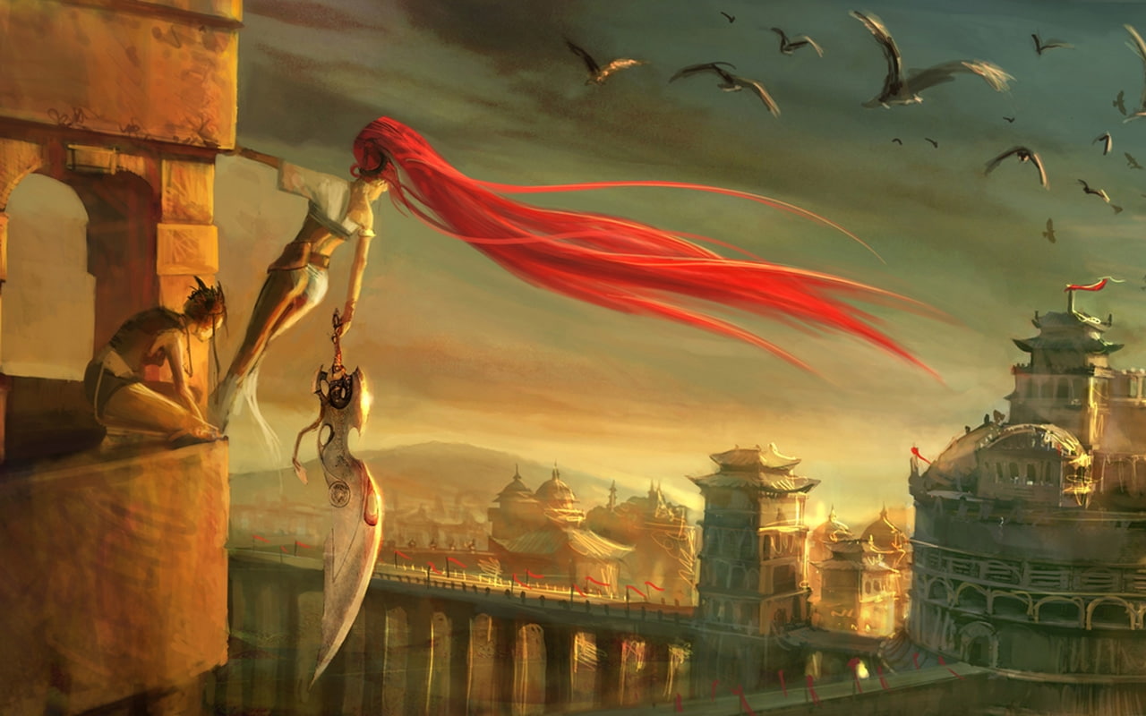 nariko, heavenly, swords, abstract, fantasy, artwork, hd, architecture, weapons, 720P, sword, cityscapes, x, art, buildings, HD Wallpaper