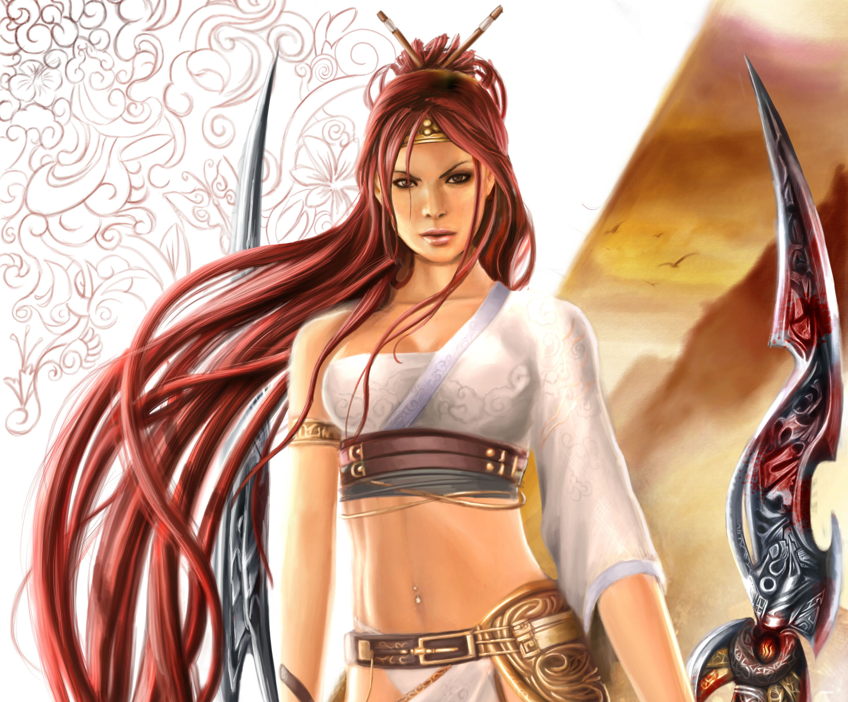 heavenly, fantasy, warrior, sword, 2K, HD Wallpaper