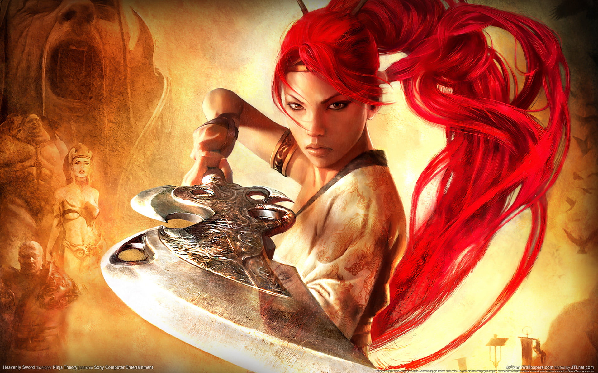weapons, sculpture, redhead, 1080P, auto post production filter, art and craft, human Face, human representation, woman, male likeness, art, female likeness, HD Wallpaper