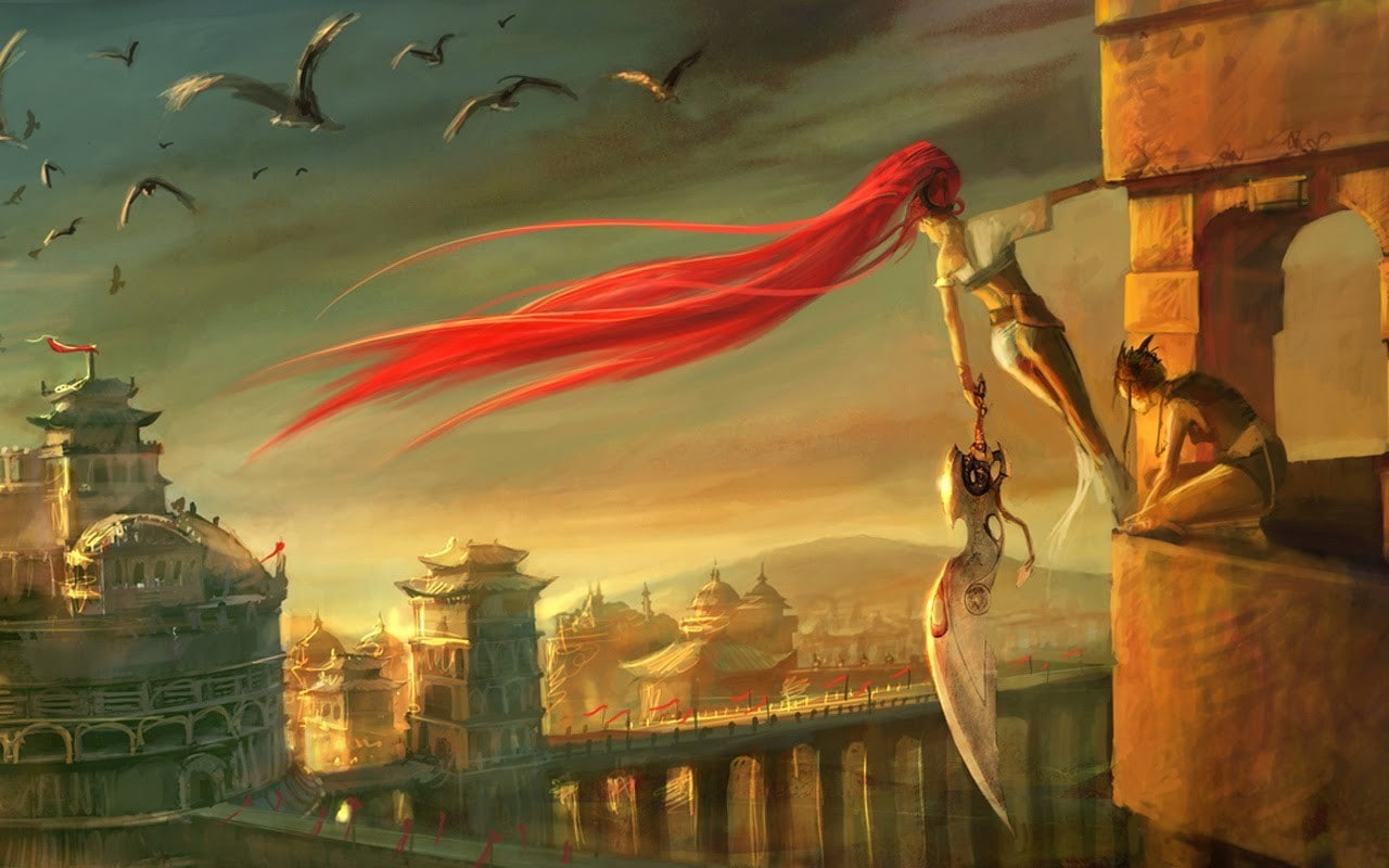 water, bridge - man made structure, creativity, built structure, nature, cloud - sky, art and craft, architecture, 720P, heavenly sword fantasy art, the past, HD Wallpaper