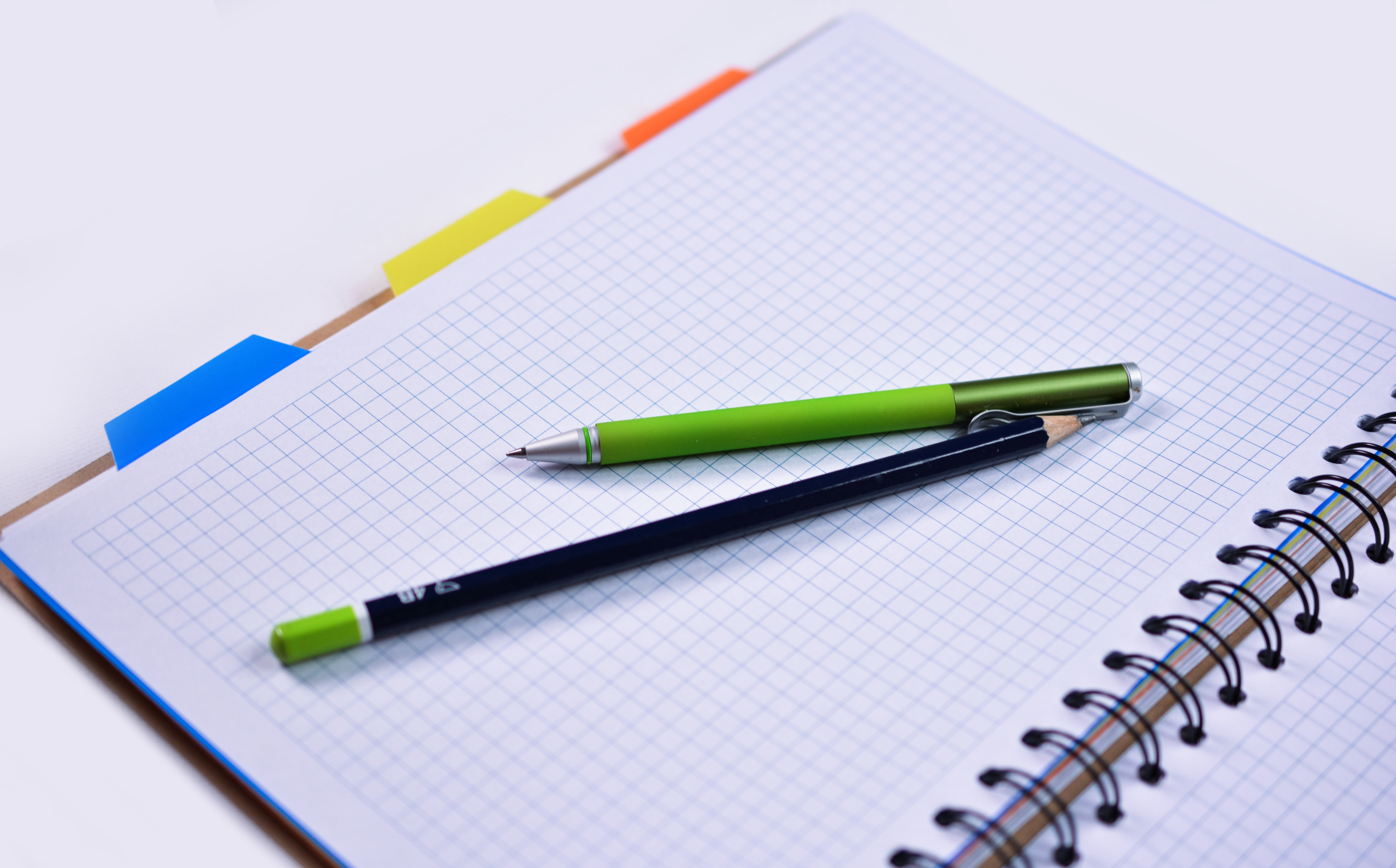 idea, studio shot, writing instrument, planning, close-up, learning, notebook, graphic, note, homework, 5K, white, office, publication, note Pad, education, HD Wallpaper