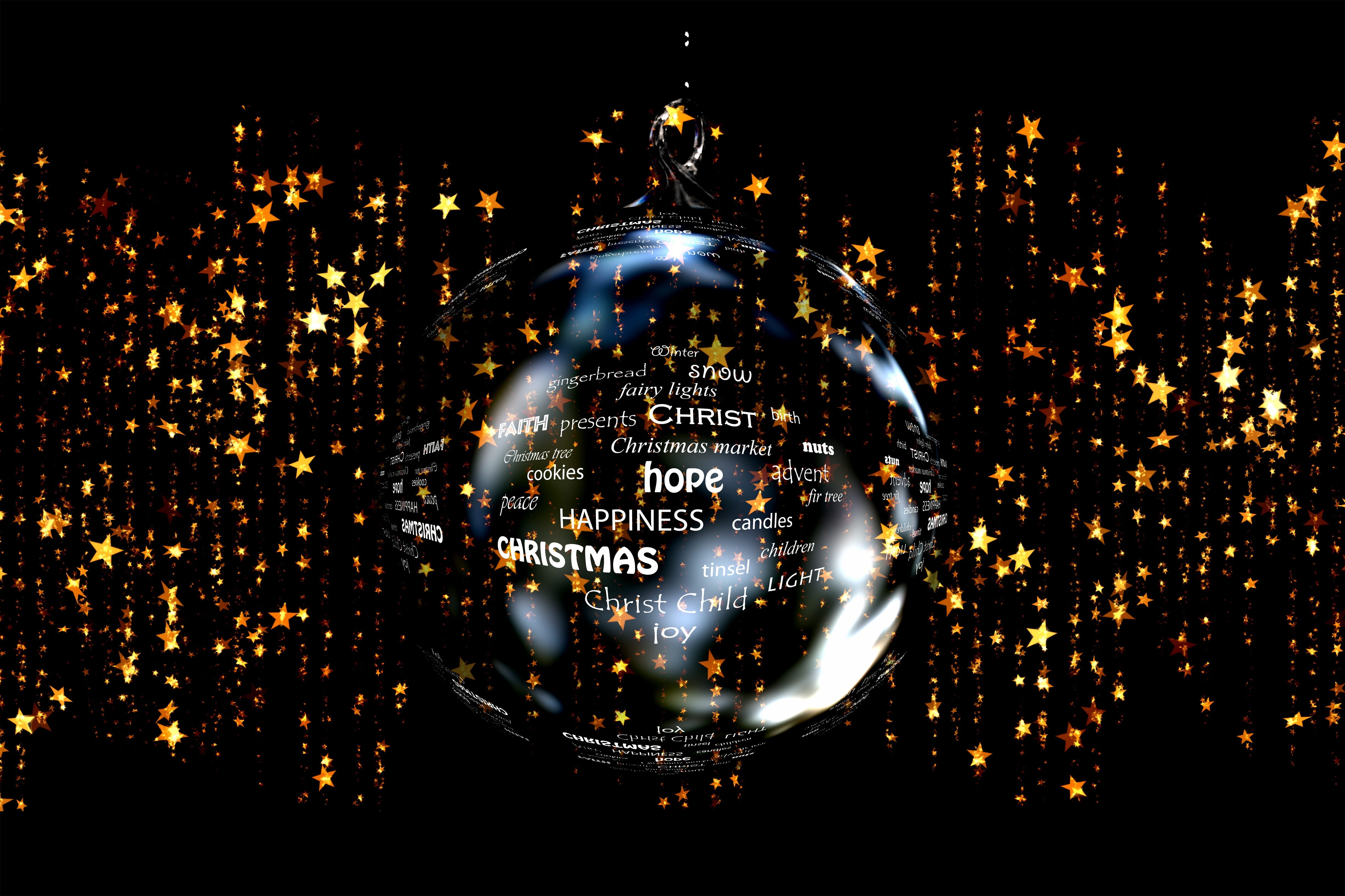 cityscape, reflection, no people, star, city, candles, 4K, architecture, night, background, festival, skyscraper, christmas ornament, glowing, silver colored, HD Wallpaper