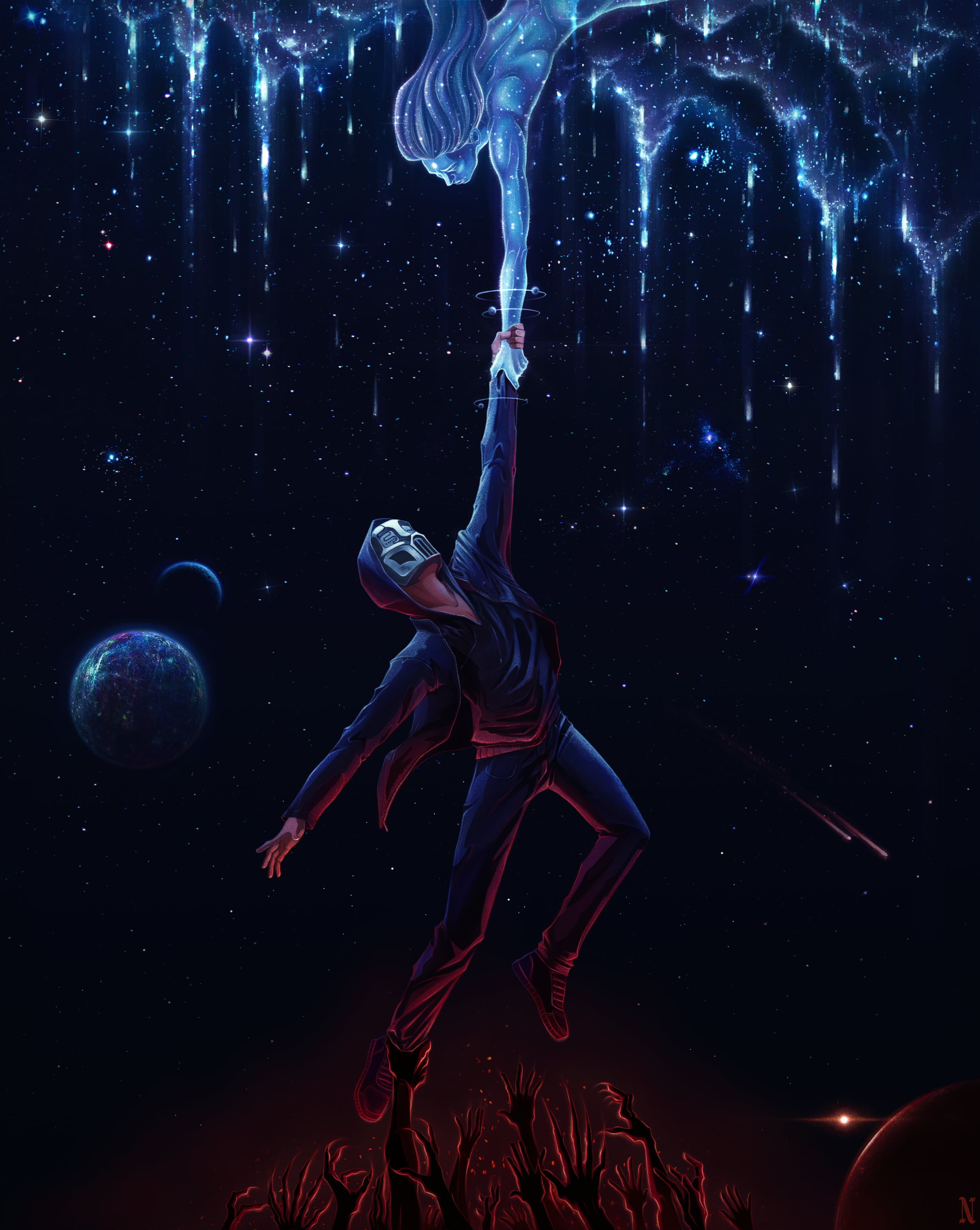fan art, space art, 2K, portrait, people, universe, space, Sickick Music, Phone HD Wallpaper